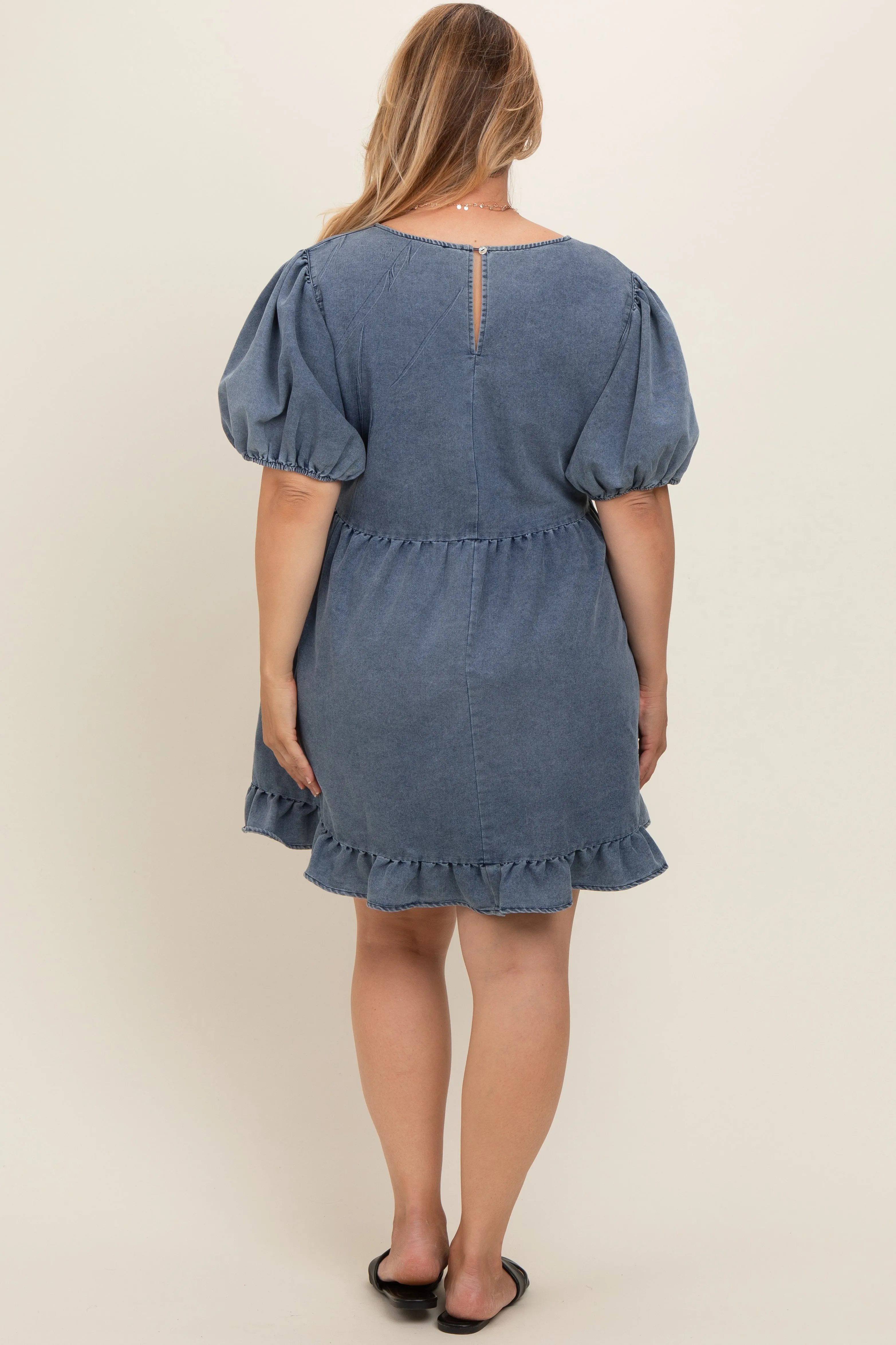 Light Blue Chambray Puff Sleeve Maternity Plus Dress sold by Pinkblush product image thumbnail 3