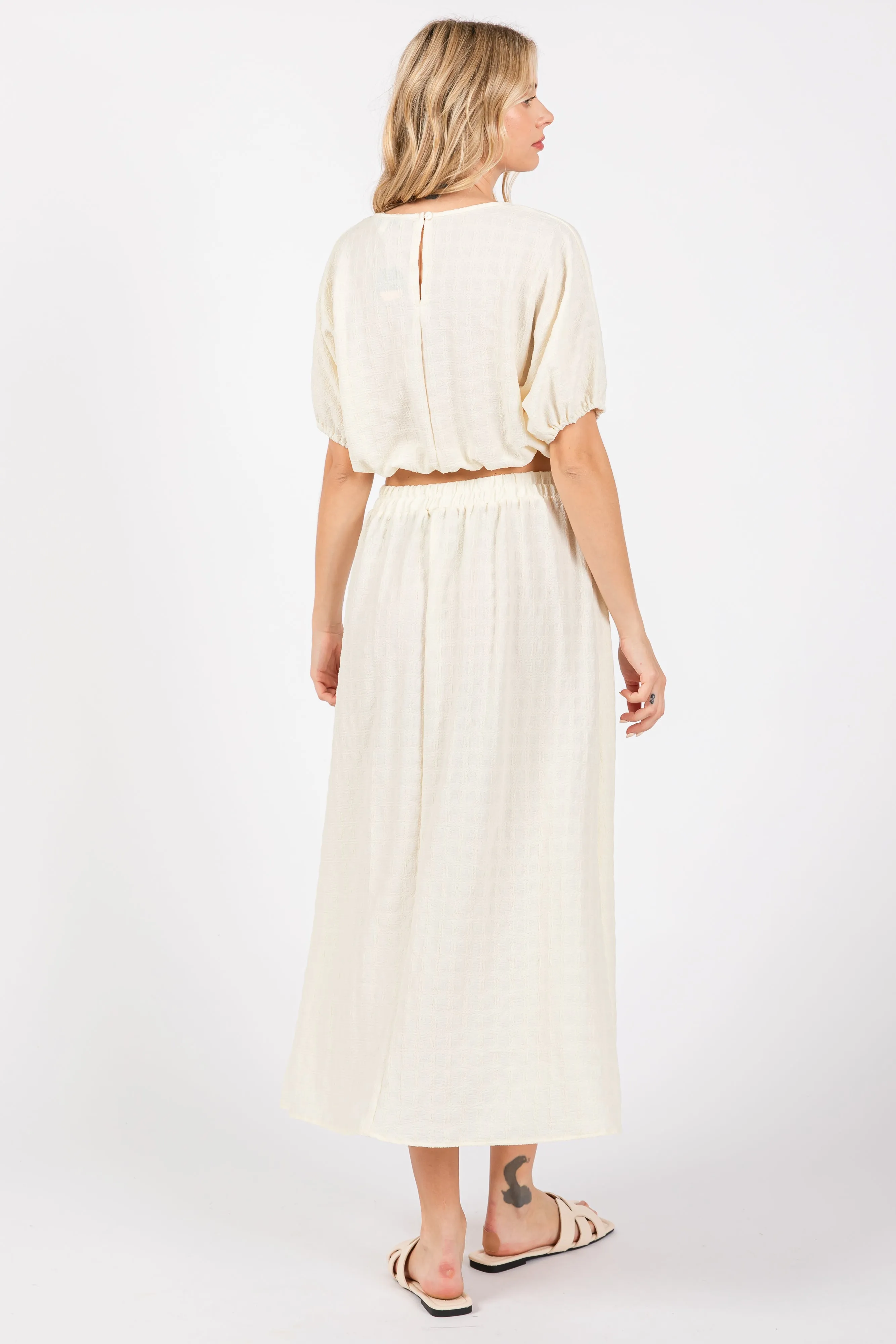 Cream Waffle Texture Crop Top and Skirt Set sold by Pinkblush product image thumbnail 3