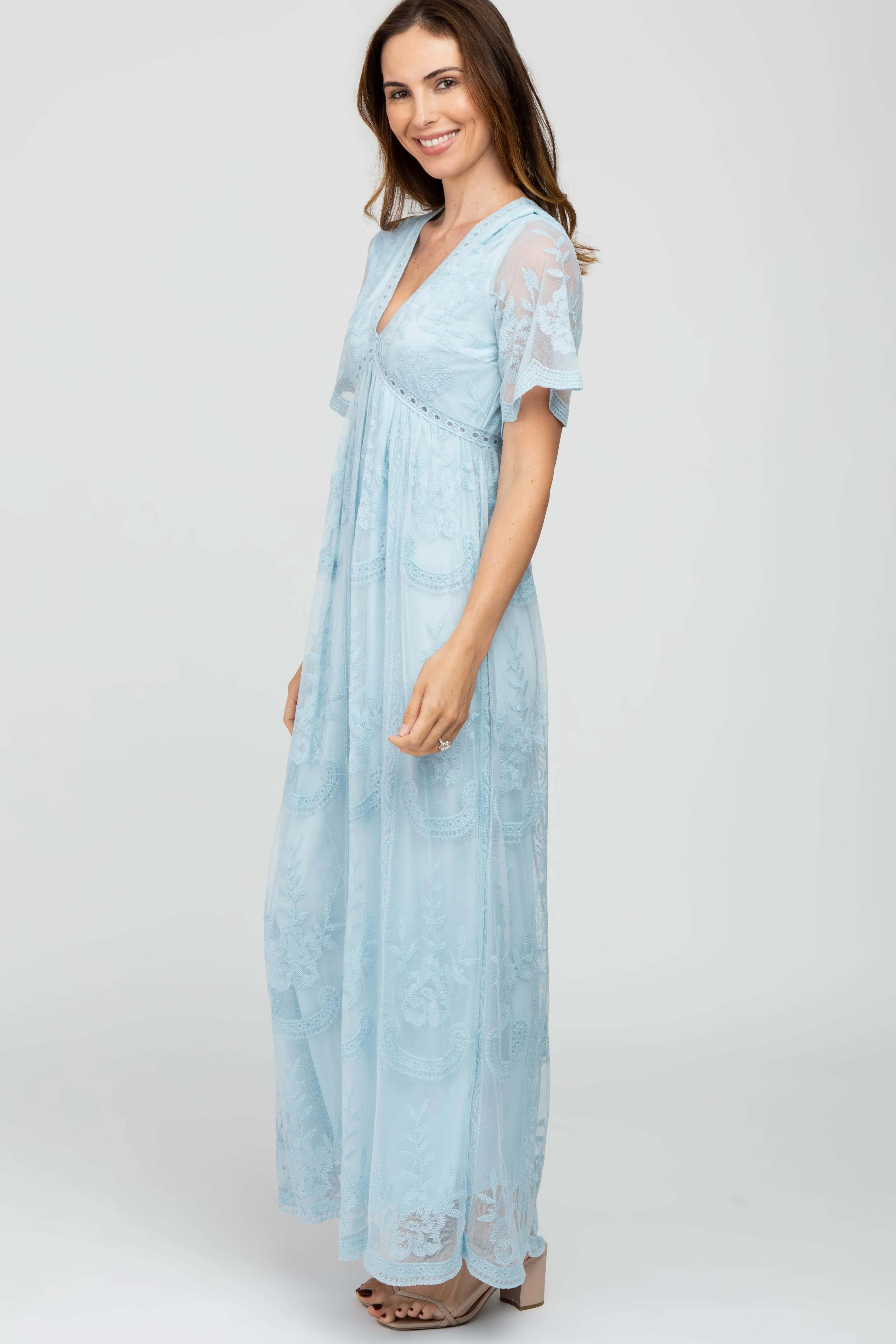 Light Blue Lace Mesh Overlay Maxi Dress sold by Pinkblush product image thumbnail 2