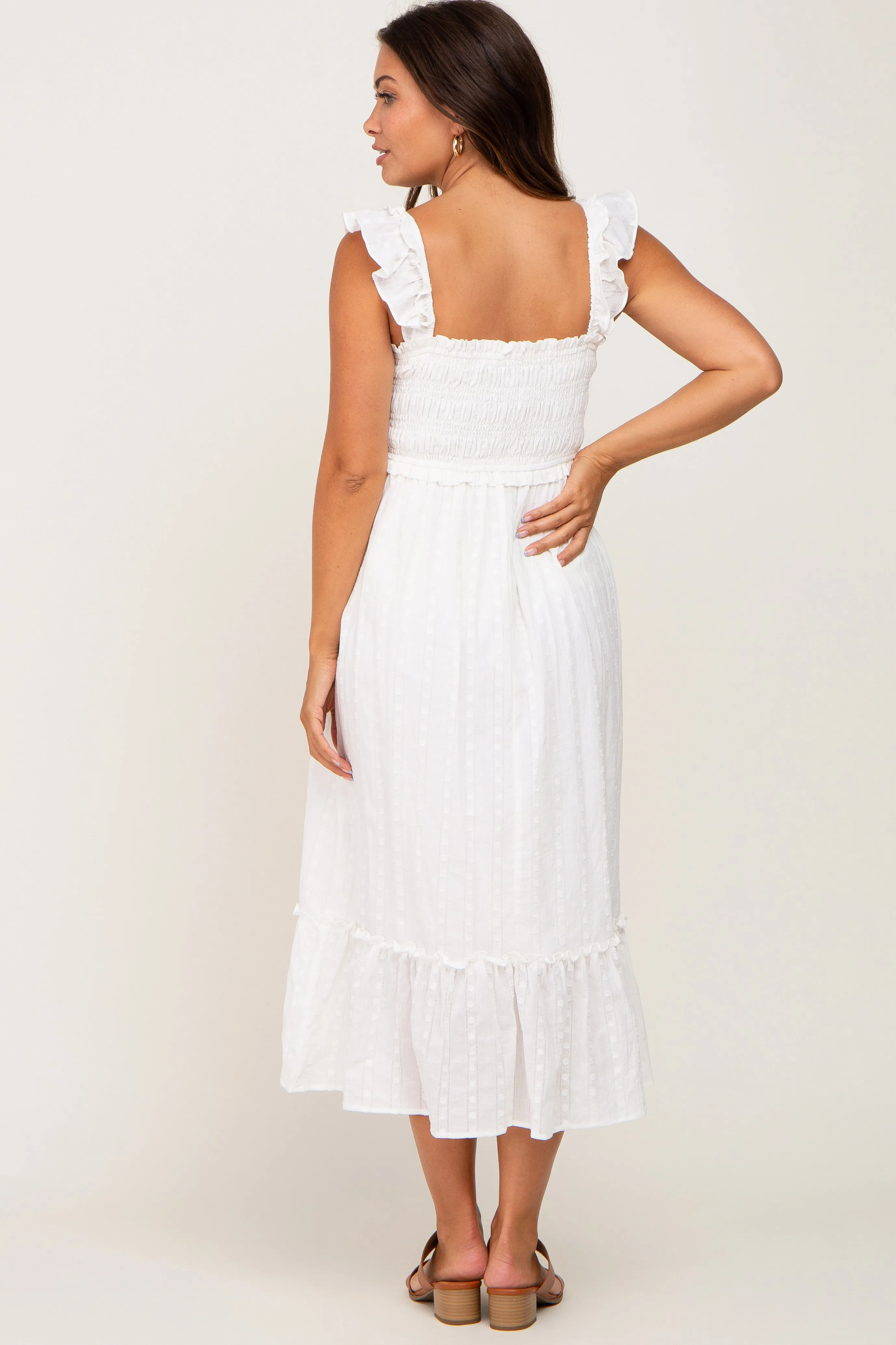 White Smocked Textured Maternity Midi Dress sold by Pinkblush product image thumbnail 3