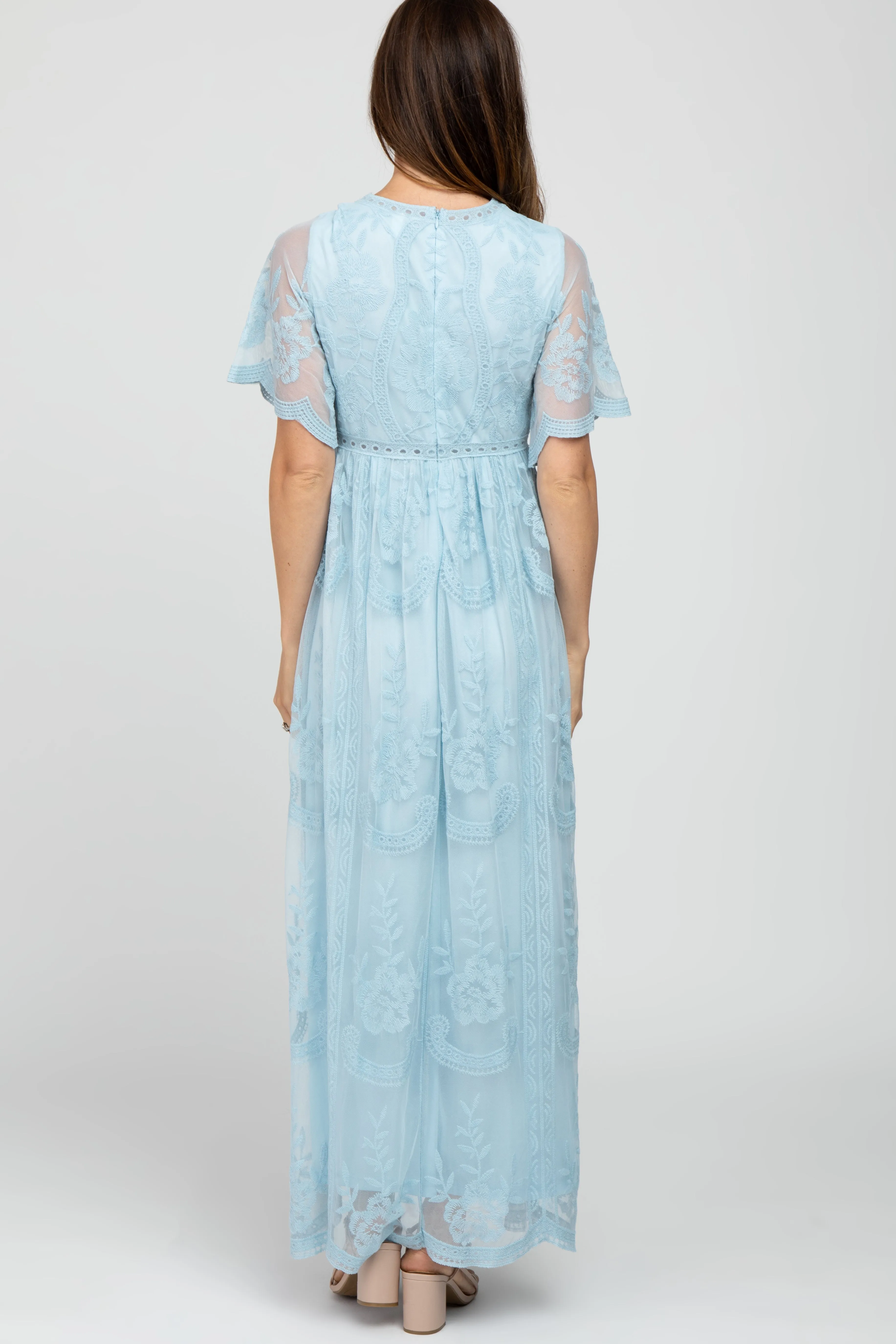 Light Blue Lace Mesh Overlay Maxi Dress sold by Pinkblush product image thumbnail 3