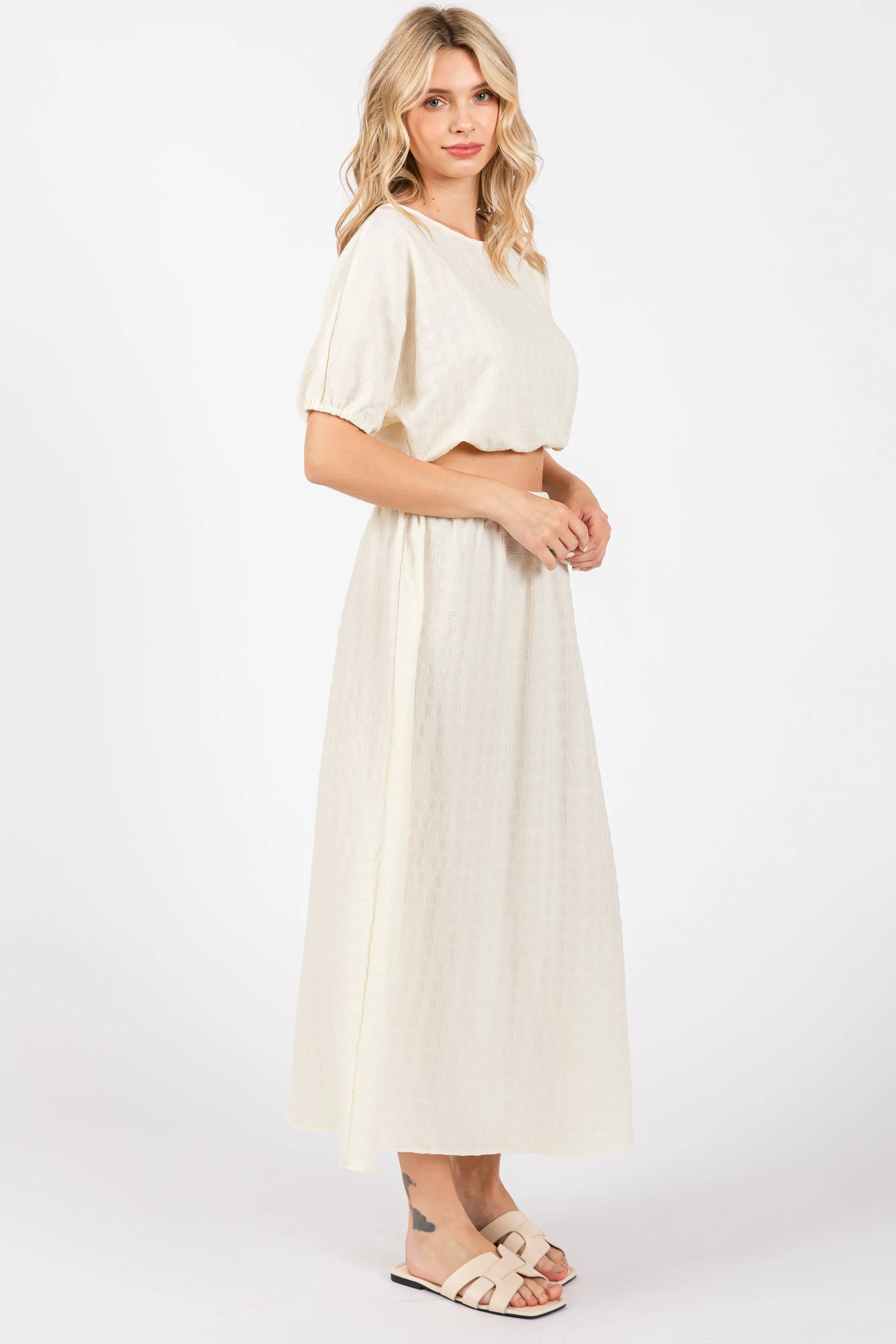 Cream Waffle Texture Crop Top and Skirt Set sold by Pinkblush product image thumbnail 2