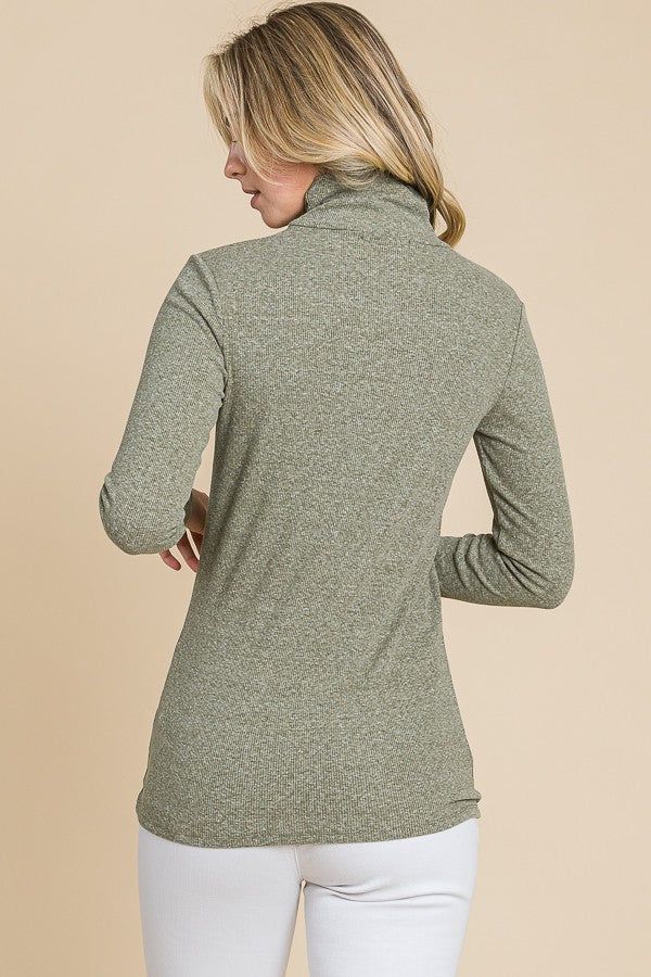 Sage Heathered Ribbed Mock Neck Long Sleeve Top sold by Pinkblush product image thumbnail 3