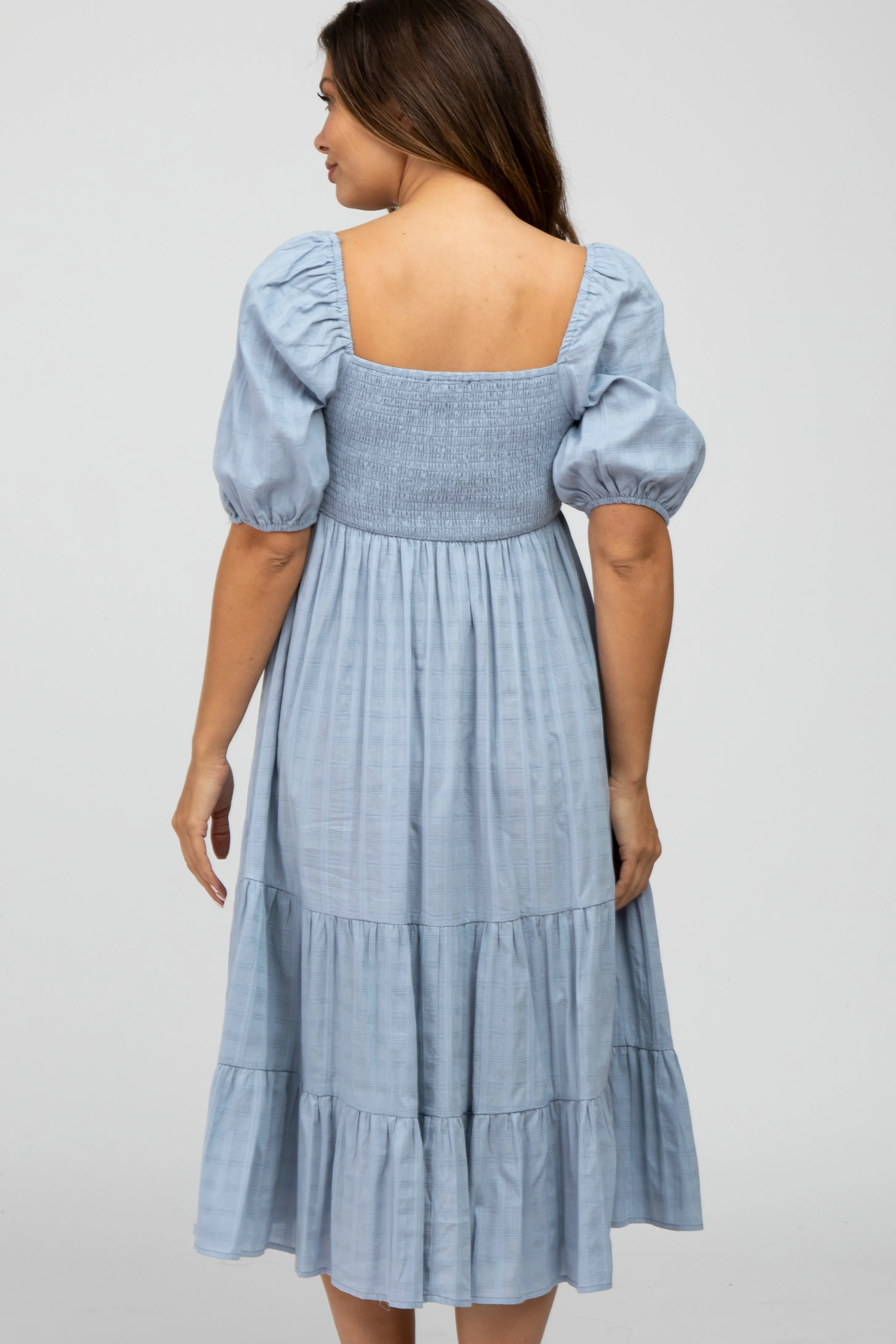 Blue Plaid Square Neck Maternity Midi Dress sold by Pinkblush product image thumbnail 4