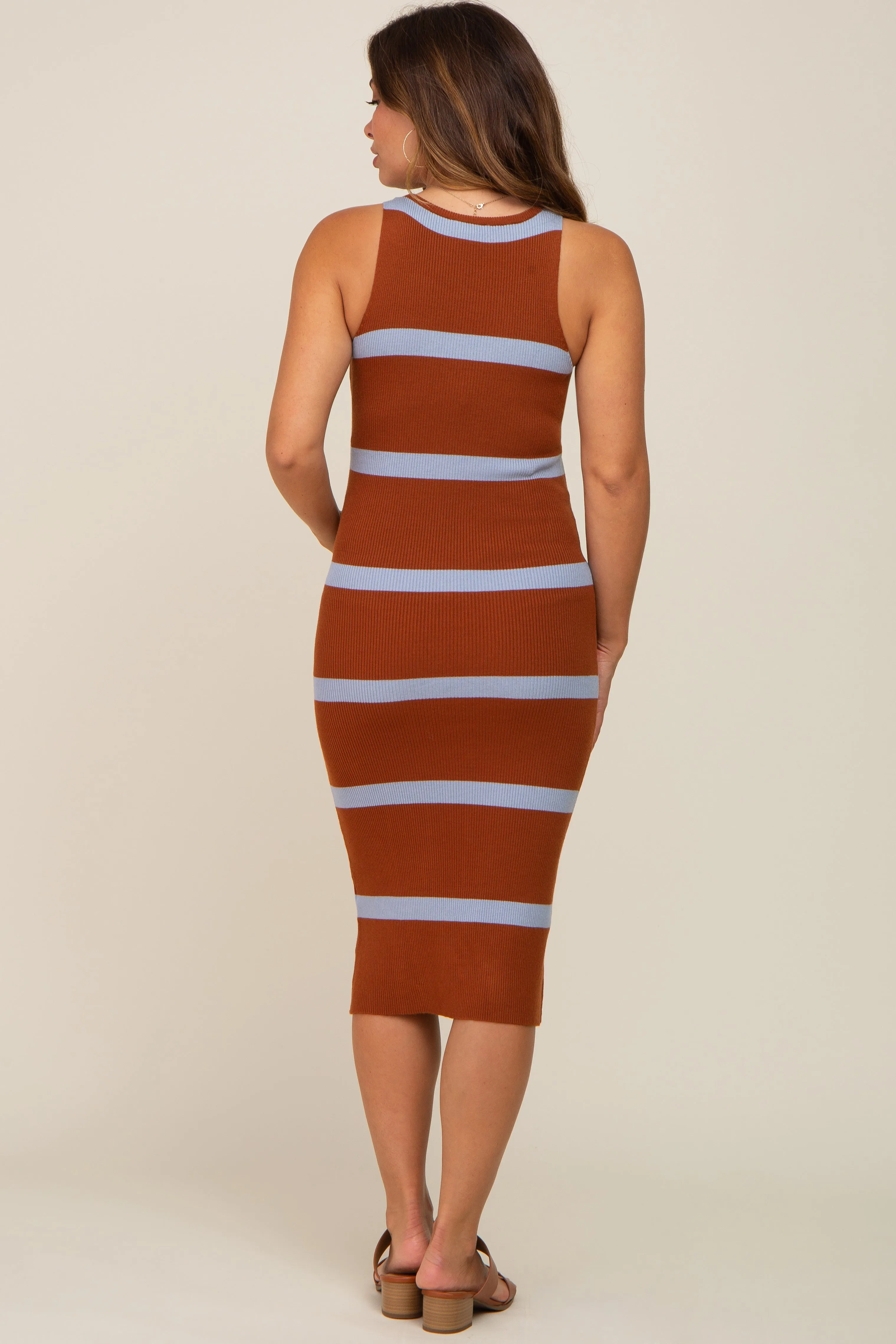 Brown Blue Striped Sleeveless Sweater Maternity Midi Dress sold by Pinkblush product image thumbnail 4