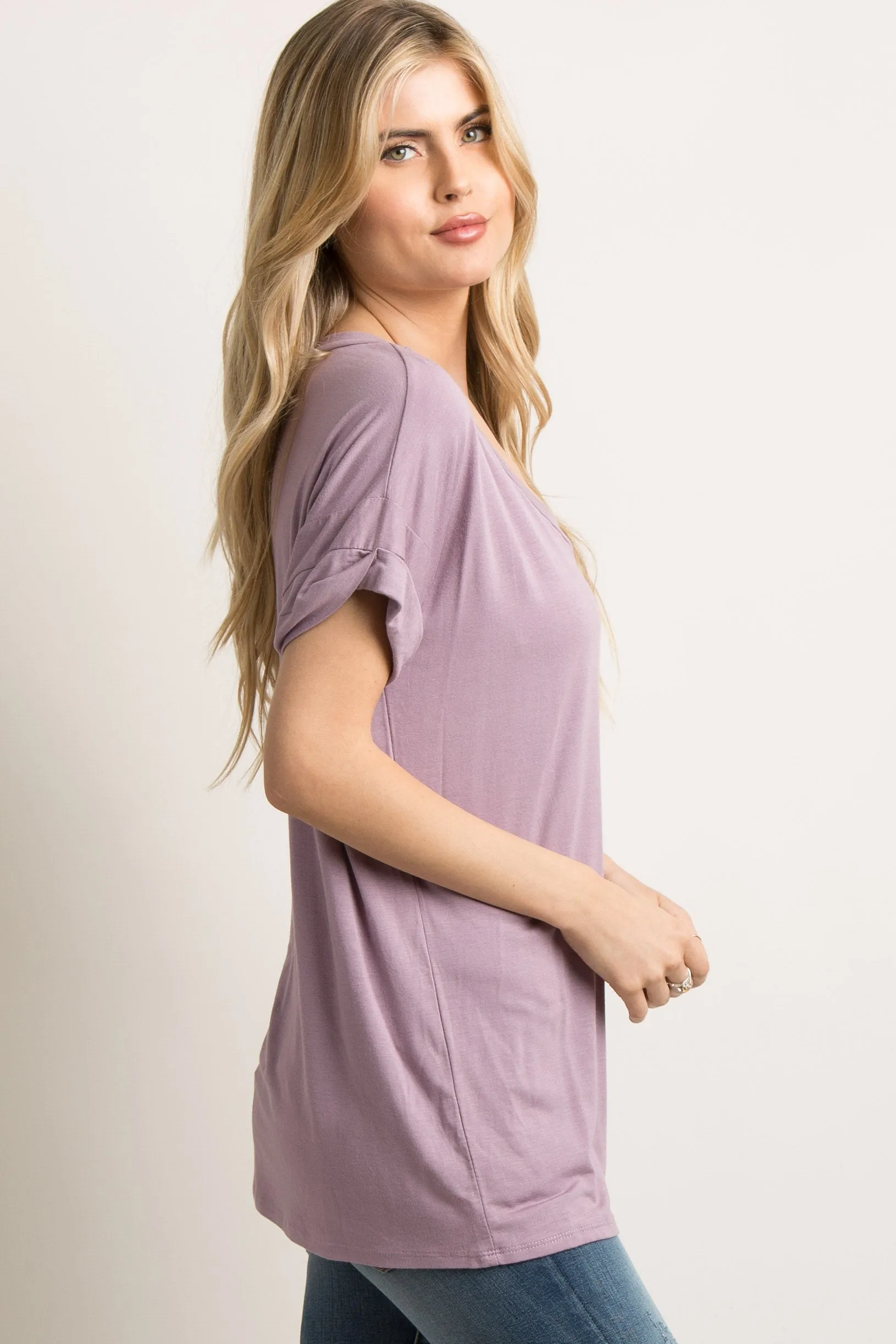 Lavender Basic V-Neck Pocket Top sold by Pinkblush product image thumbnail 2