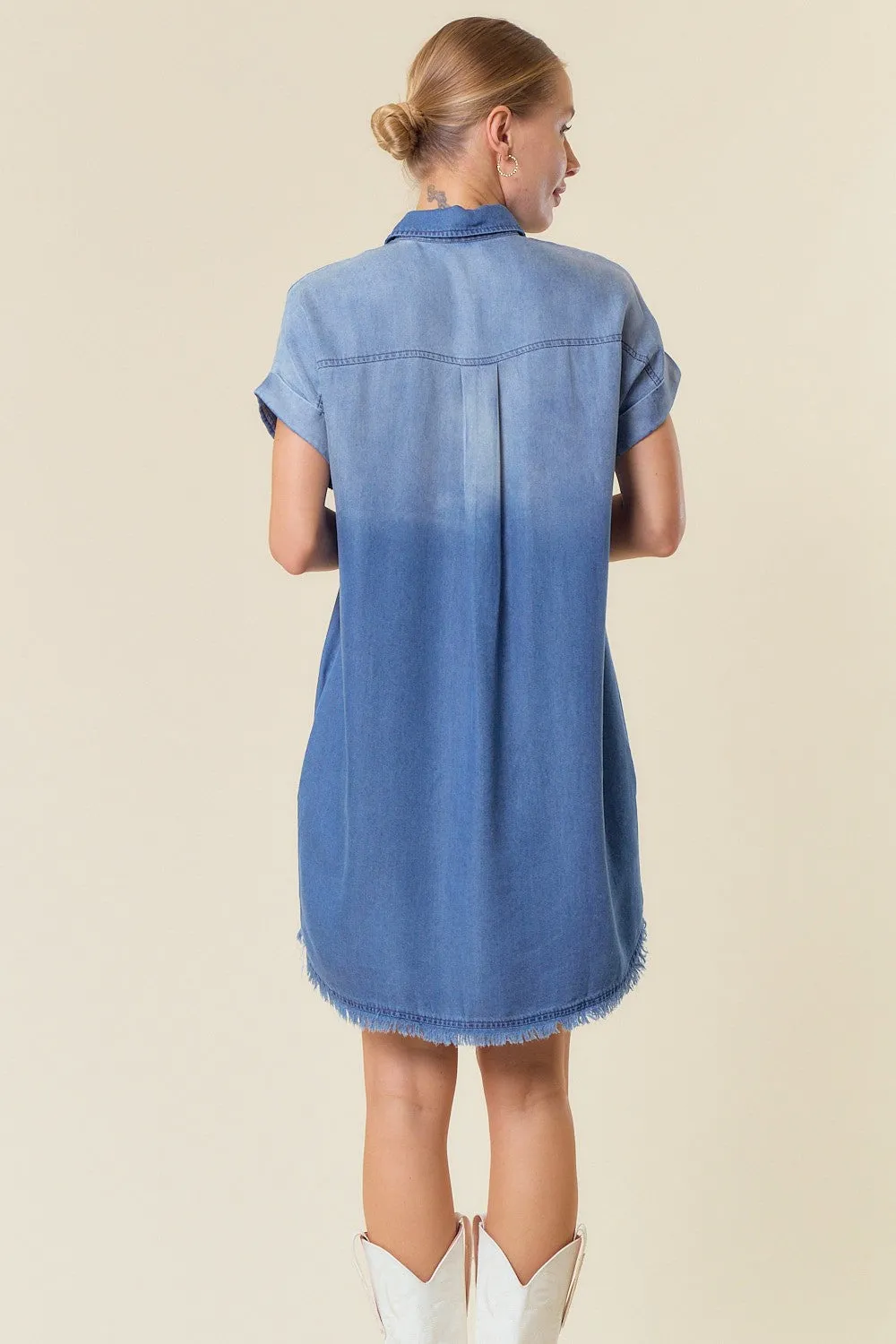 Dark Denim Dolman Short Sleeve Denim Shirt Mini Dress sold by Pinkblush product image thumbnail 3