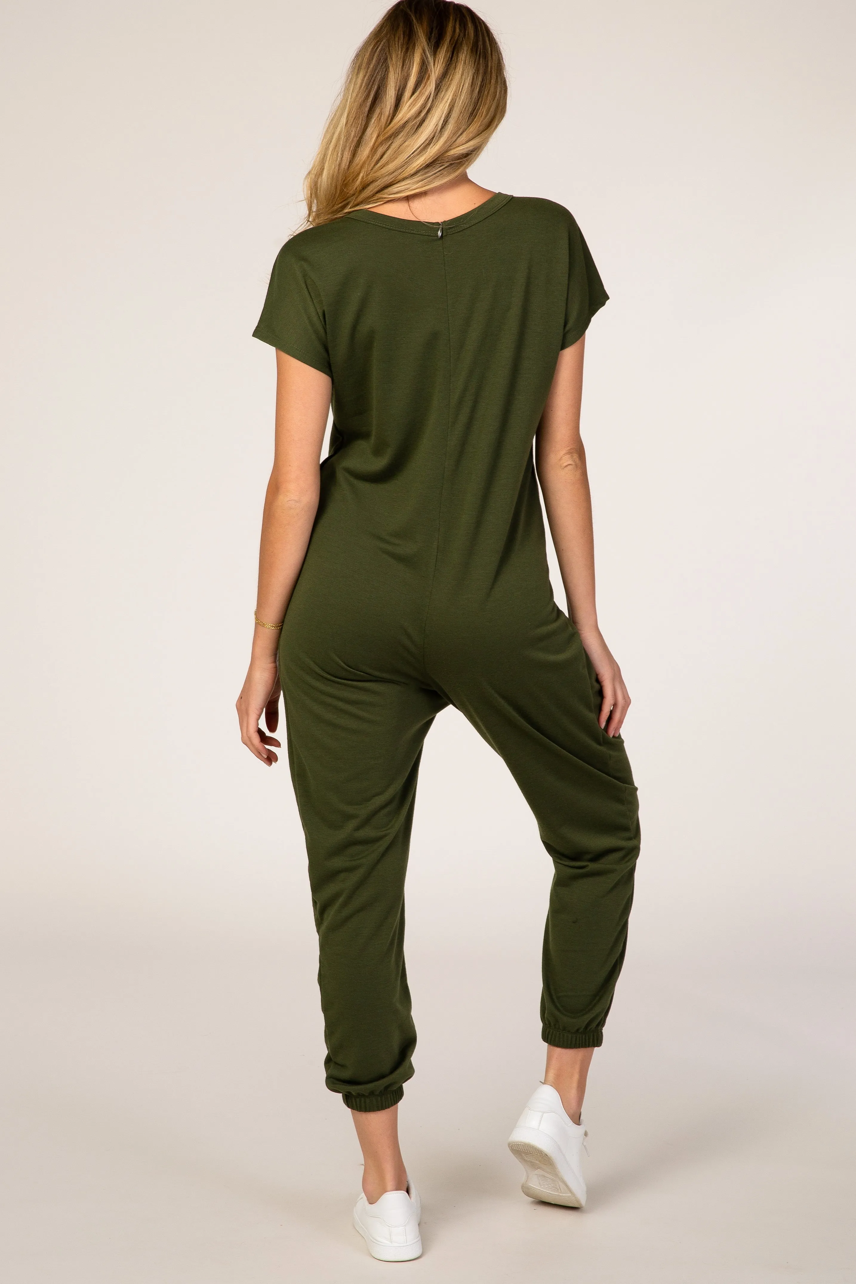 PinkBlush Olive Green Short Sleeve Maternity Jumpsuit sold by Pinkblush product image thumbnail 3