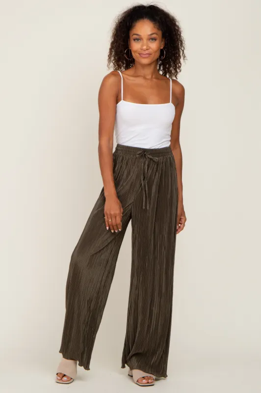 Olive Pleated Wide Leg Pants sold by Pinkblush