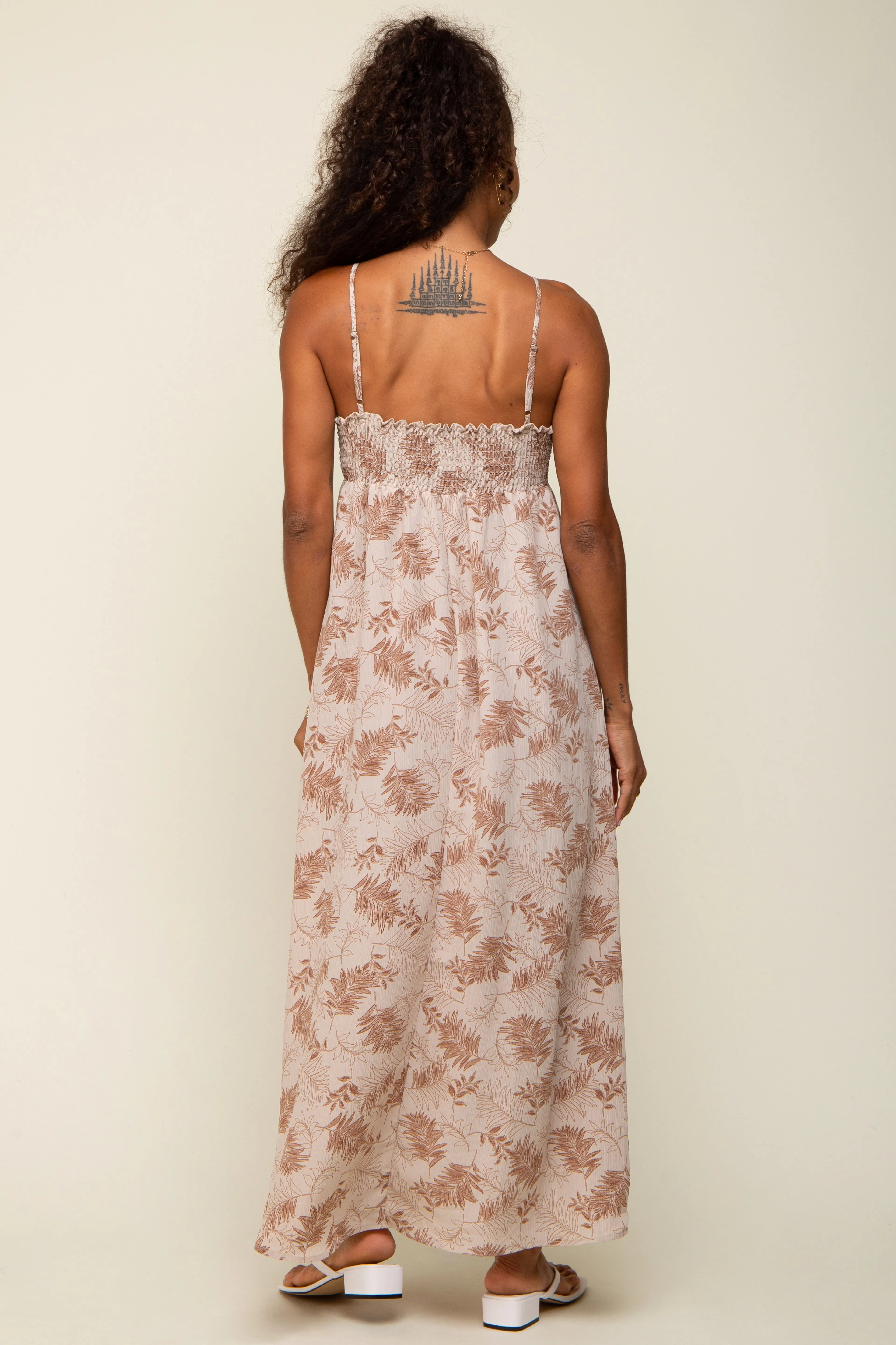 Mocha Leaf Print Front Tie Maxi Dress sold by Pinkblush product image thumbnail 3