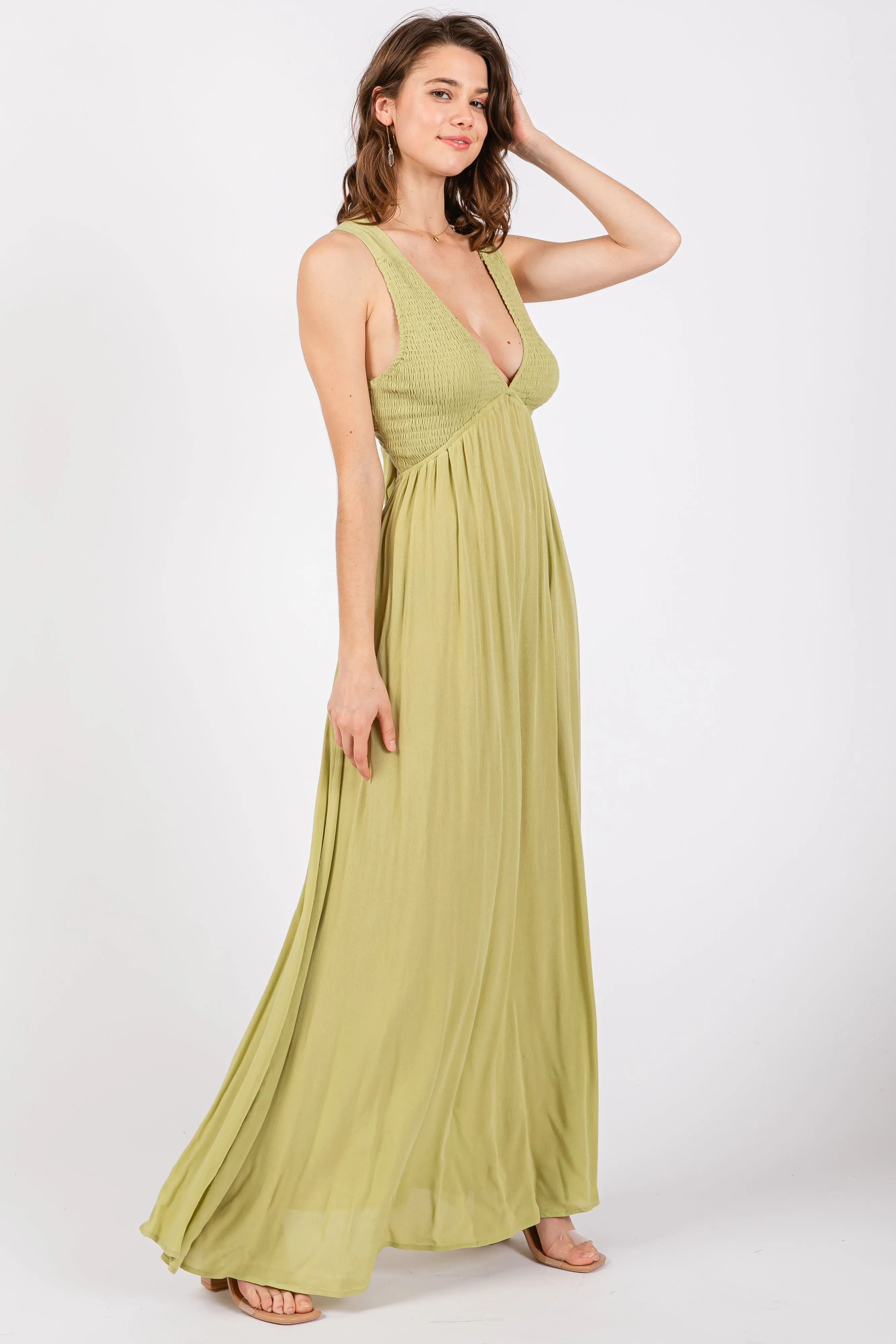 Lime Deep V-Neck Cross Back Maxi Dress sold by Pinkblush product image thumbnail 2
