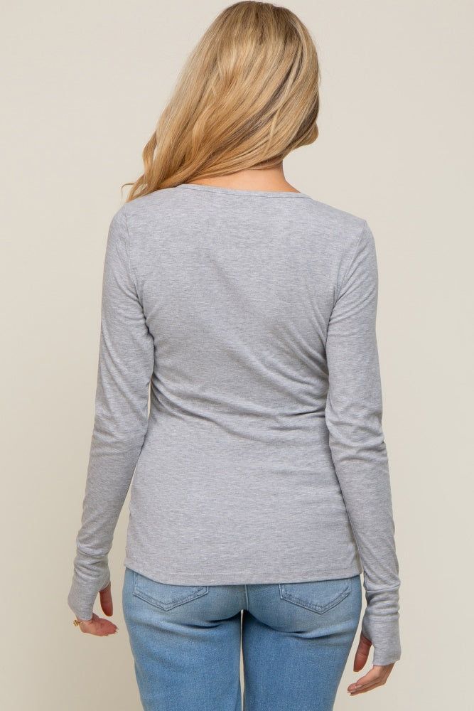 Heather Grey Button Front Long Sleeve Maternity Top sold by Pinkblush product image thumbnail 3