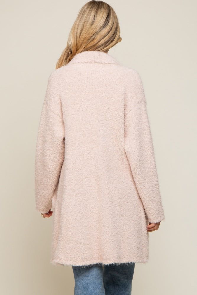 Beige Fuzzy Knit Draped Maternity Cardigan sold by Pinkblush product image thumbnail 3