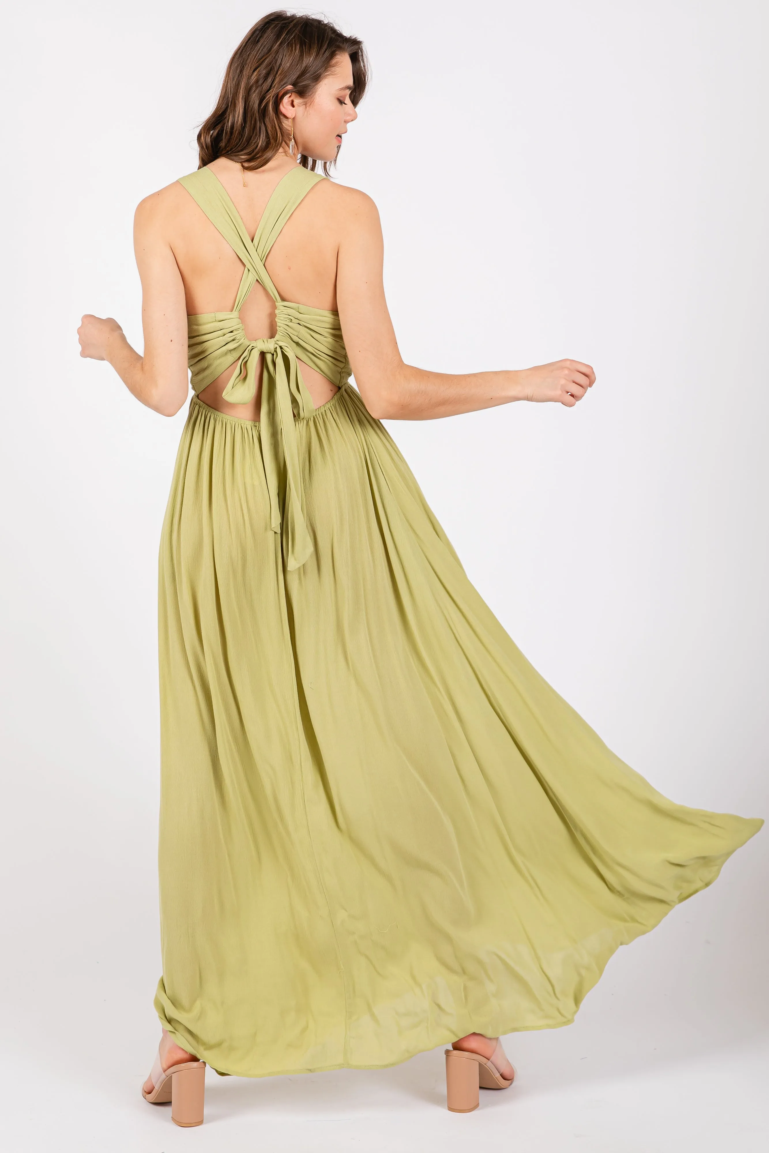 Lime Deep V-Neck Cross Back Maxi Dress sold by Pinkblush product image thumbnail 3