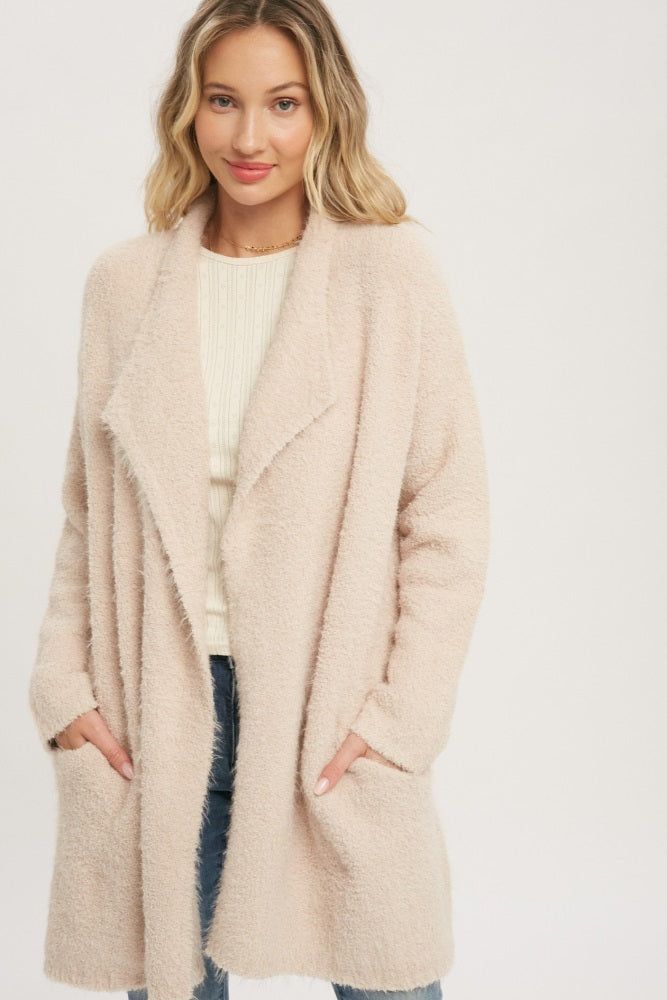 Beige Fuzzy Knit Draped Maternity Cardigan sold by Pinkblush product image thumbnail 5