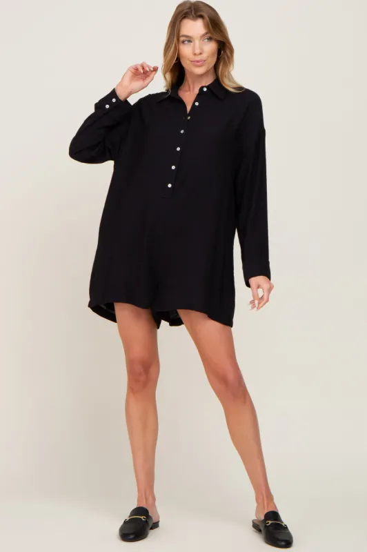 Black Collared Button Front Romper sold by Pinkblush