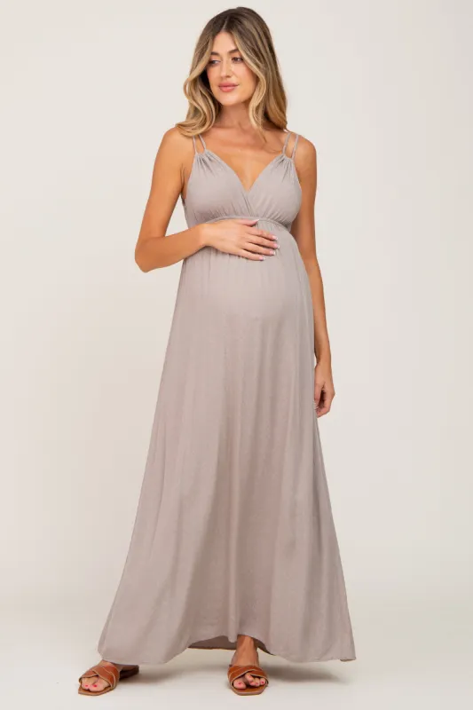 Taupe Jacquard Double Strap Maternity Maxi Dress sold by Pinkblush
