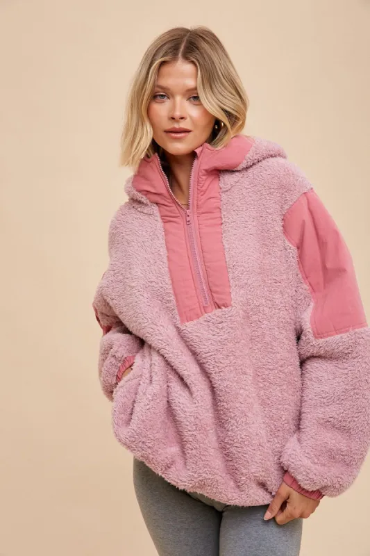 Mauve Sherpa Hooded Pullover sold by Pinkblush