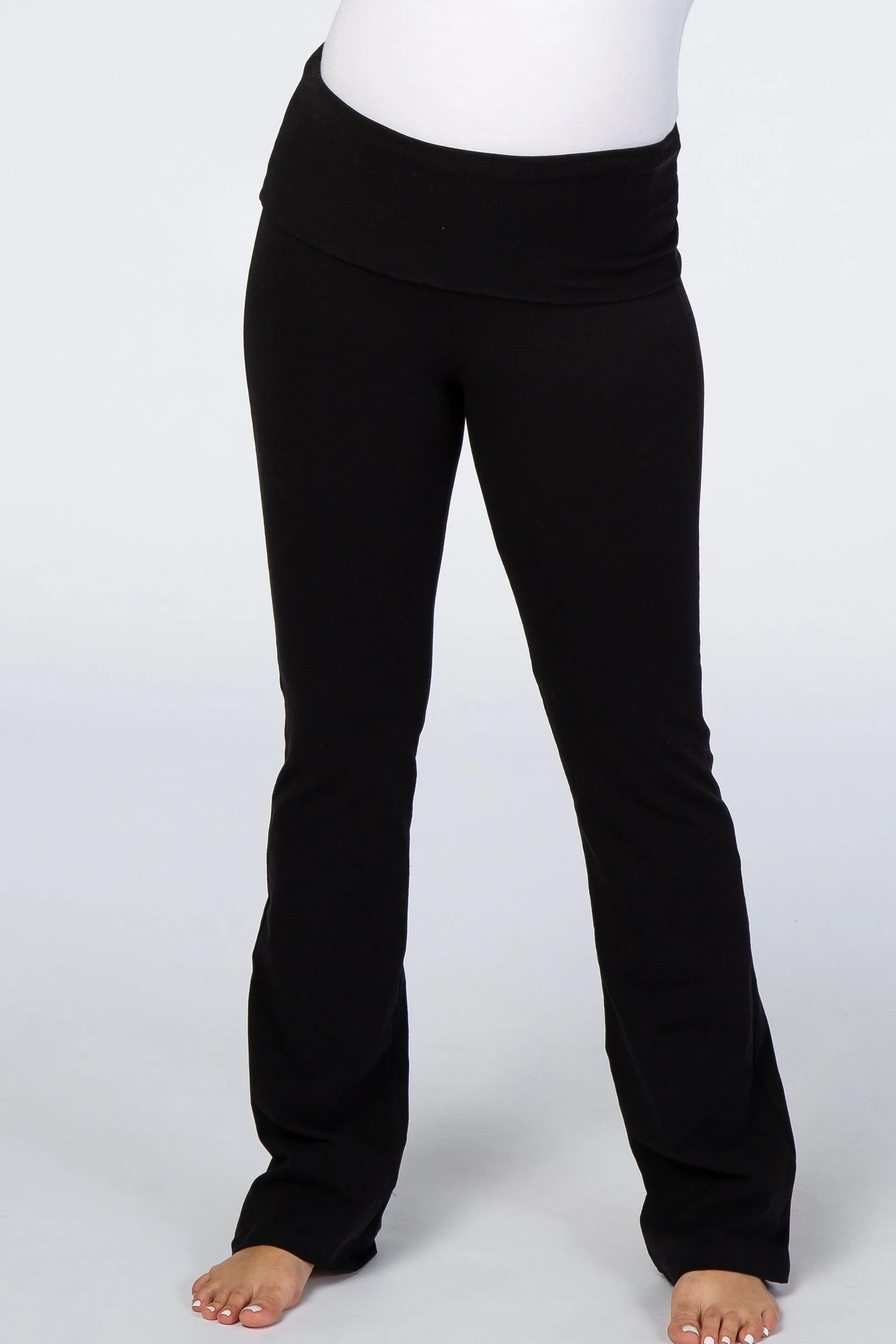 Black Flared Folded Waist Maternity Lounge Pants sold by Pinkblush product image thumbnail 2