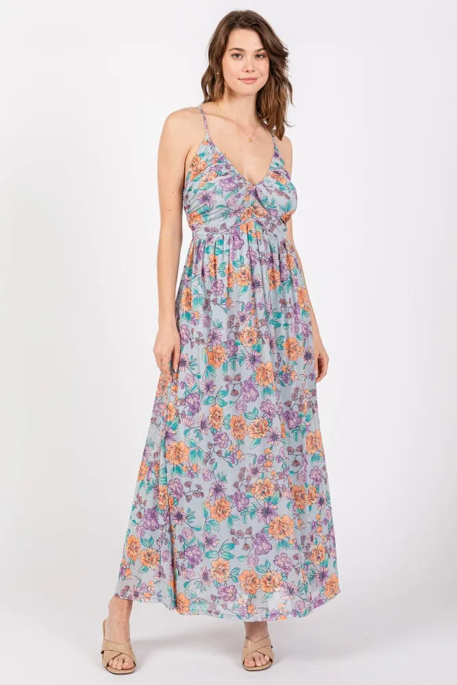 Light Blue Floral Mesh Sleeveless Maxi Dress sold by Pinkblush product image thumbnail 4