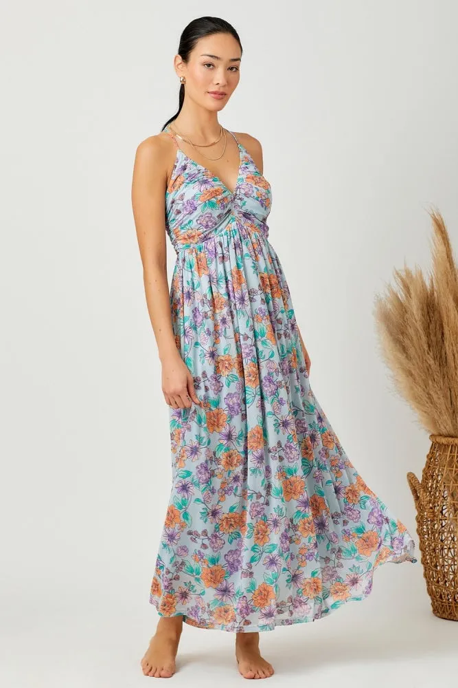 Light Blue Floral Mesh Sleeveless Maxi Dress sold by Pinkblush