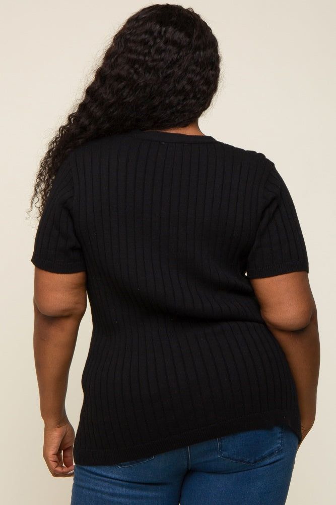 Black Ribbed Knit Button Plus Top sold by Pinkblush product image thumbnail 3