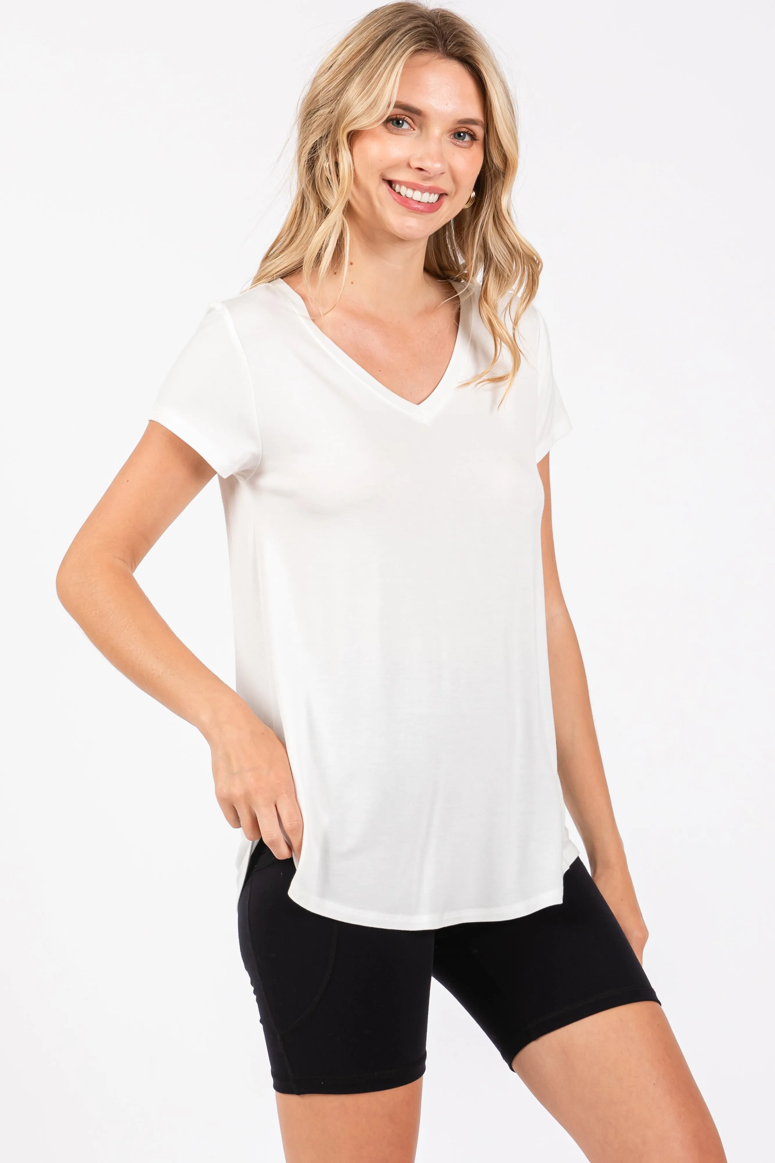 Ivory Basic V-Neck Short Sleeve Top sold by Pinkblush product image thumbnail 2