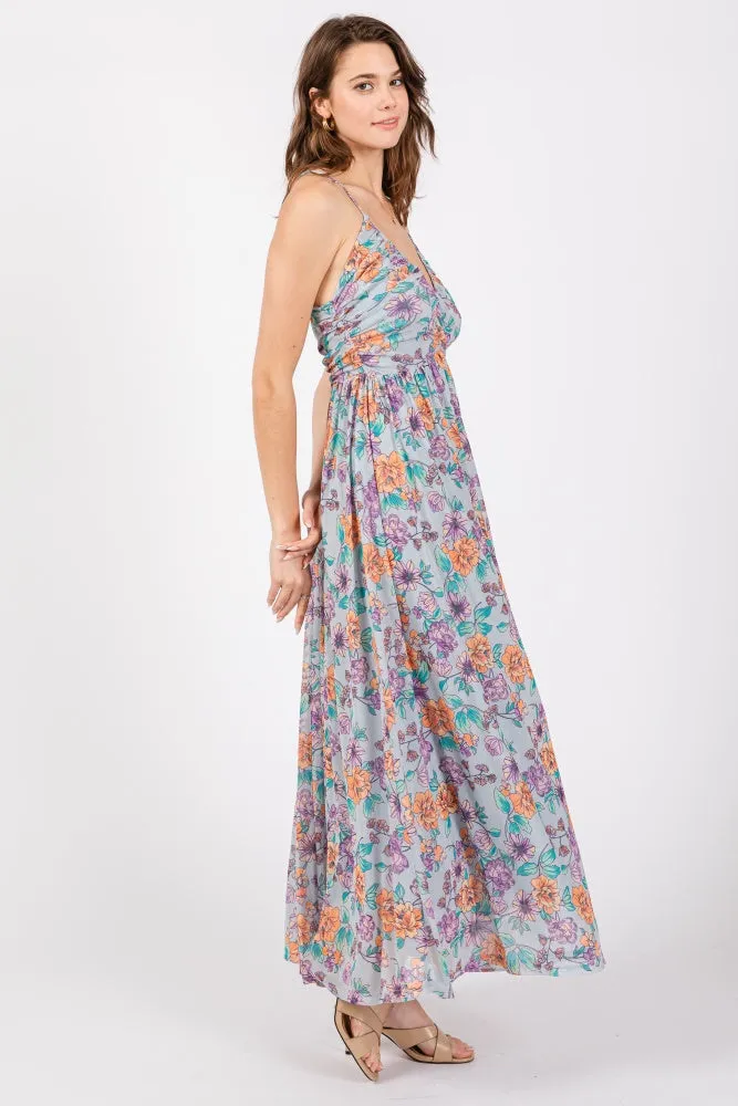 Light Blue Floral Mesh Sleeveless Maxi Dress sold by Pinkblush product image thumbnail 5