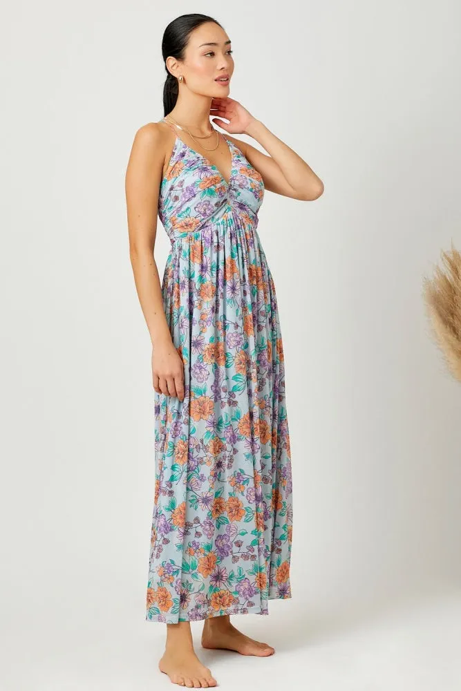 Light Blue Floral Mesh Sleeveless Maxi Dress sold by Pinkblush product image thumbnail 2