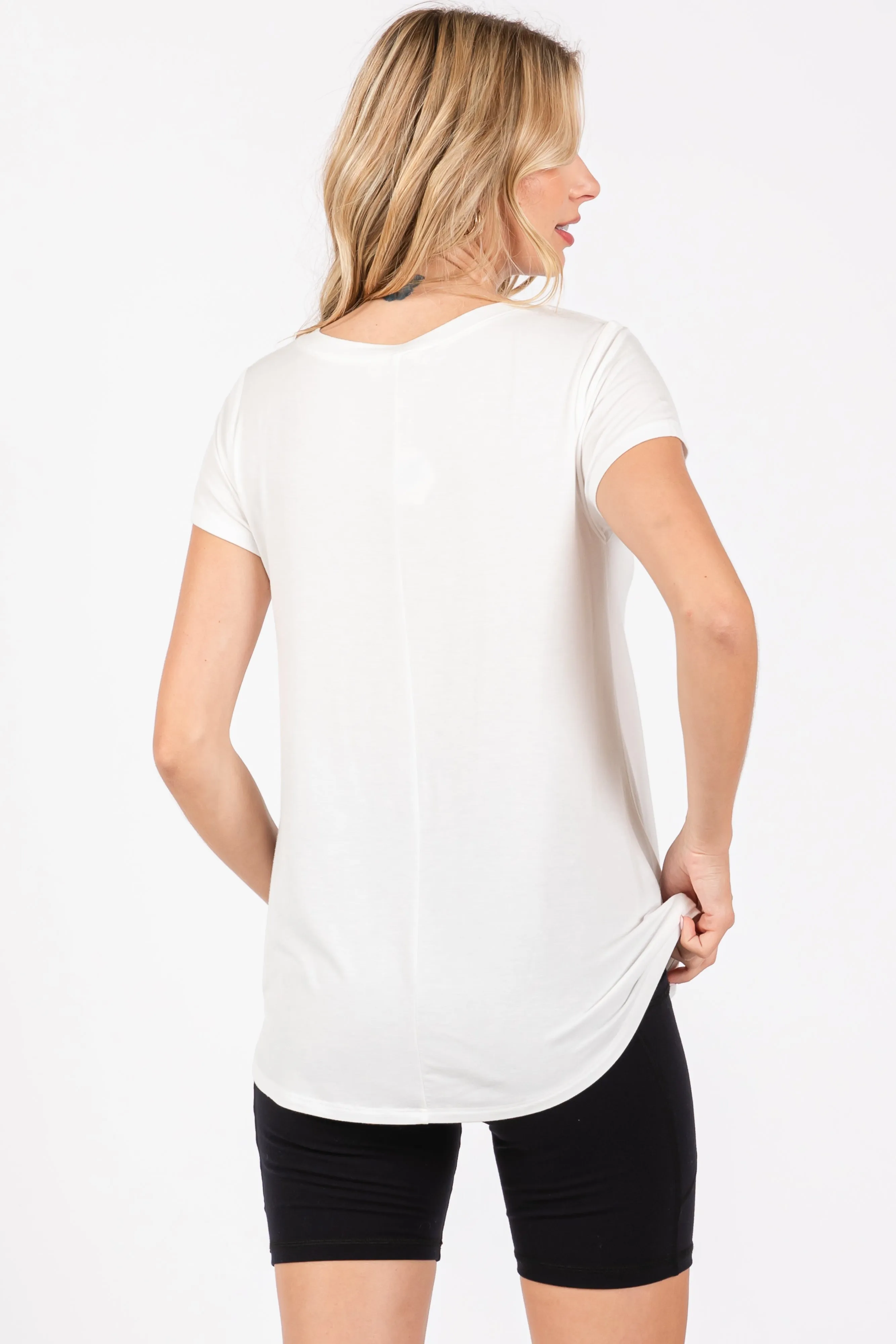 Ivory Basic V-Neck Short Sleeve Top sold by Pinkblush product image thumbnail 3