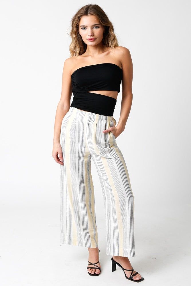 Yellow White Navy Linen Pants sold by Pinkblush