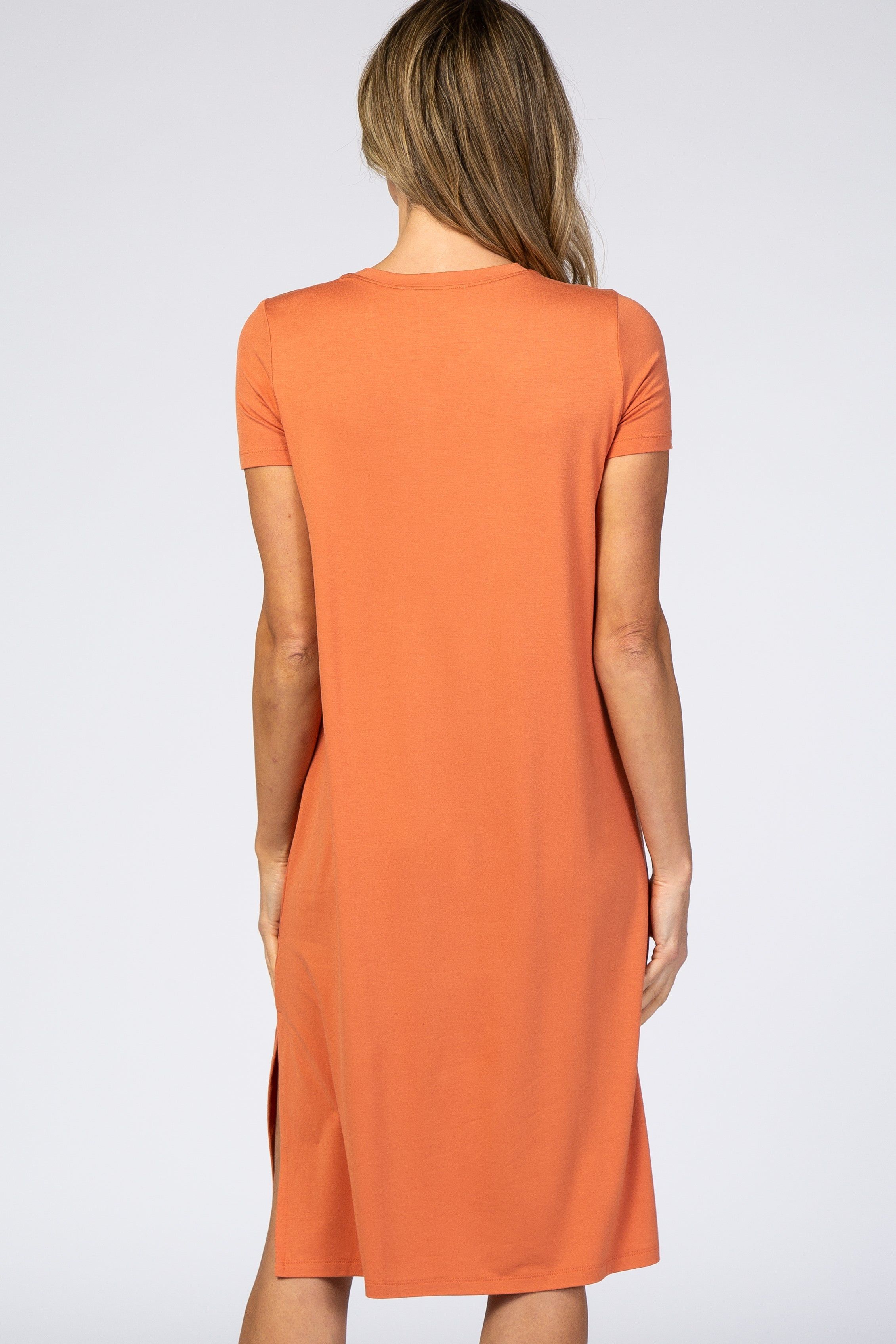 Orange Basic Side Slit Midi Dress sold by Pinkblush product image thumbnail 3