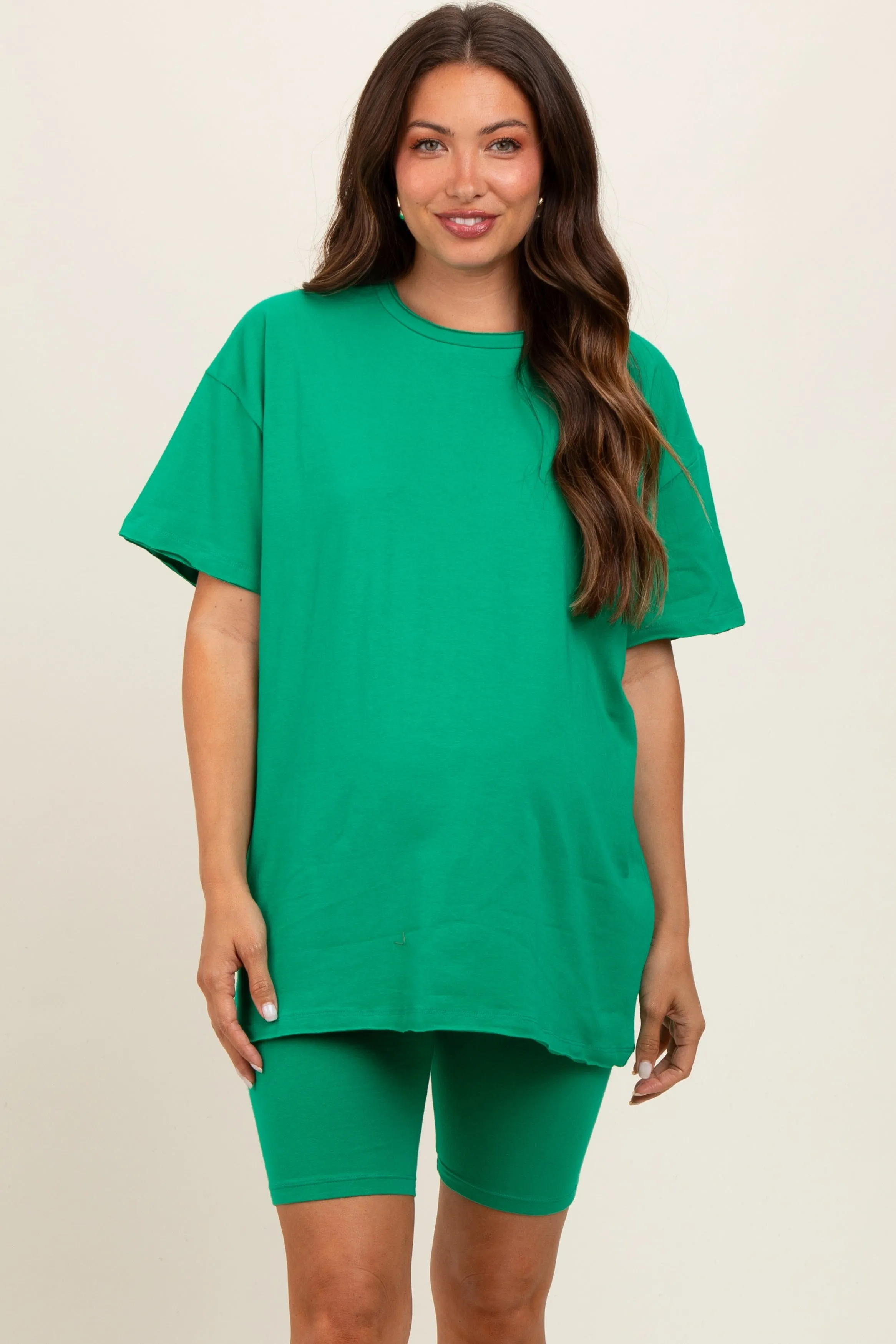 Green Biker Shorts Maternity Set sold by Pinkblush