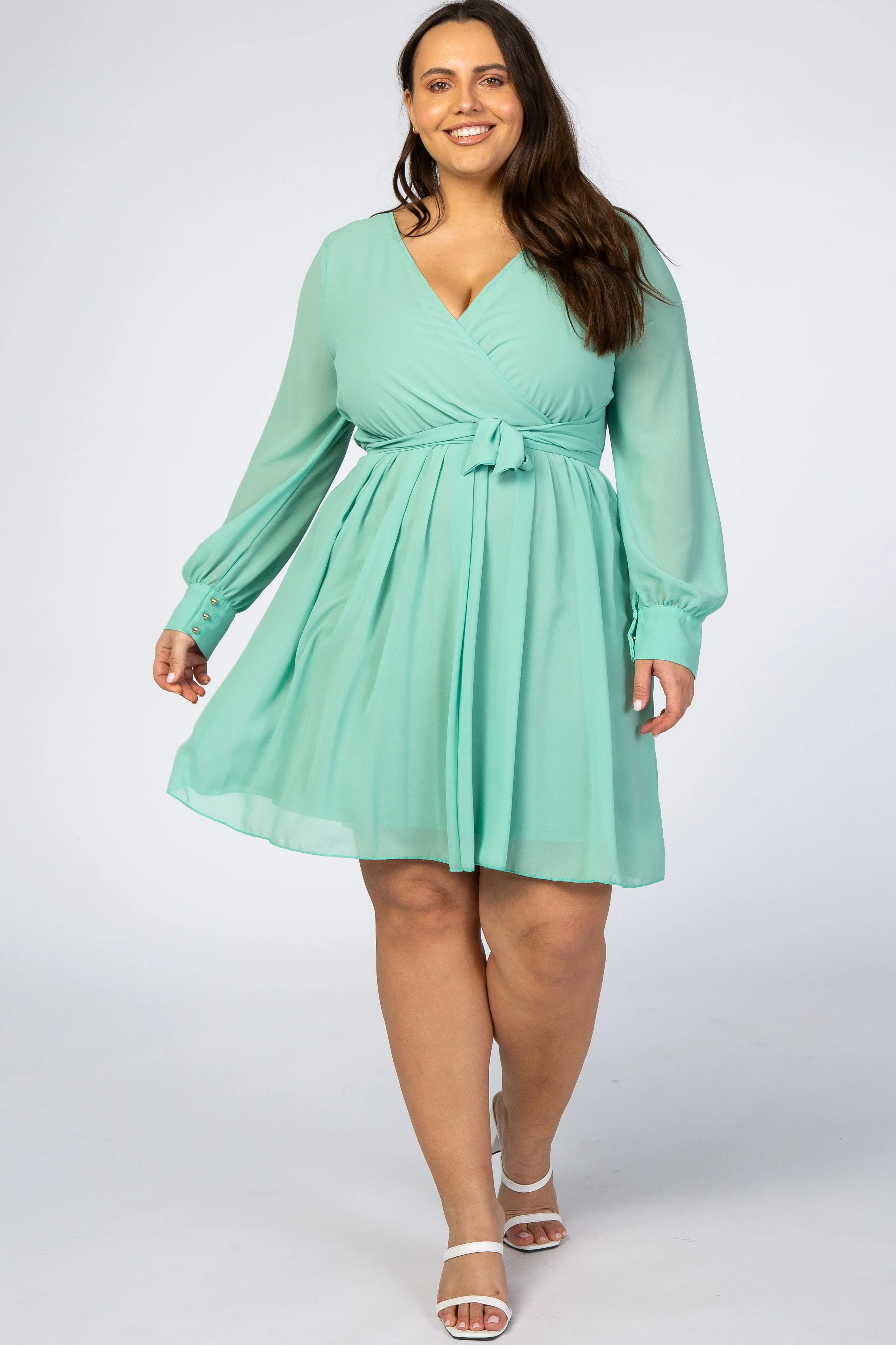 Mint Green Chiffon Plus Maternity Wrap Dress sold by Pinkblush product image thumbnail 5