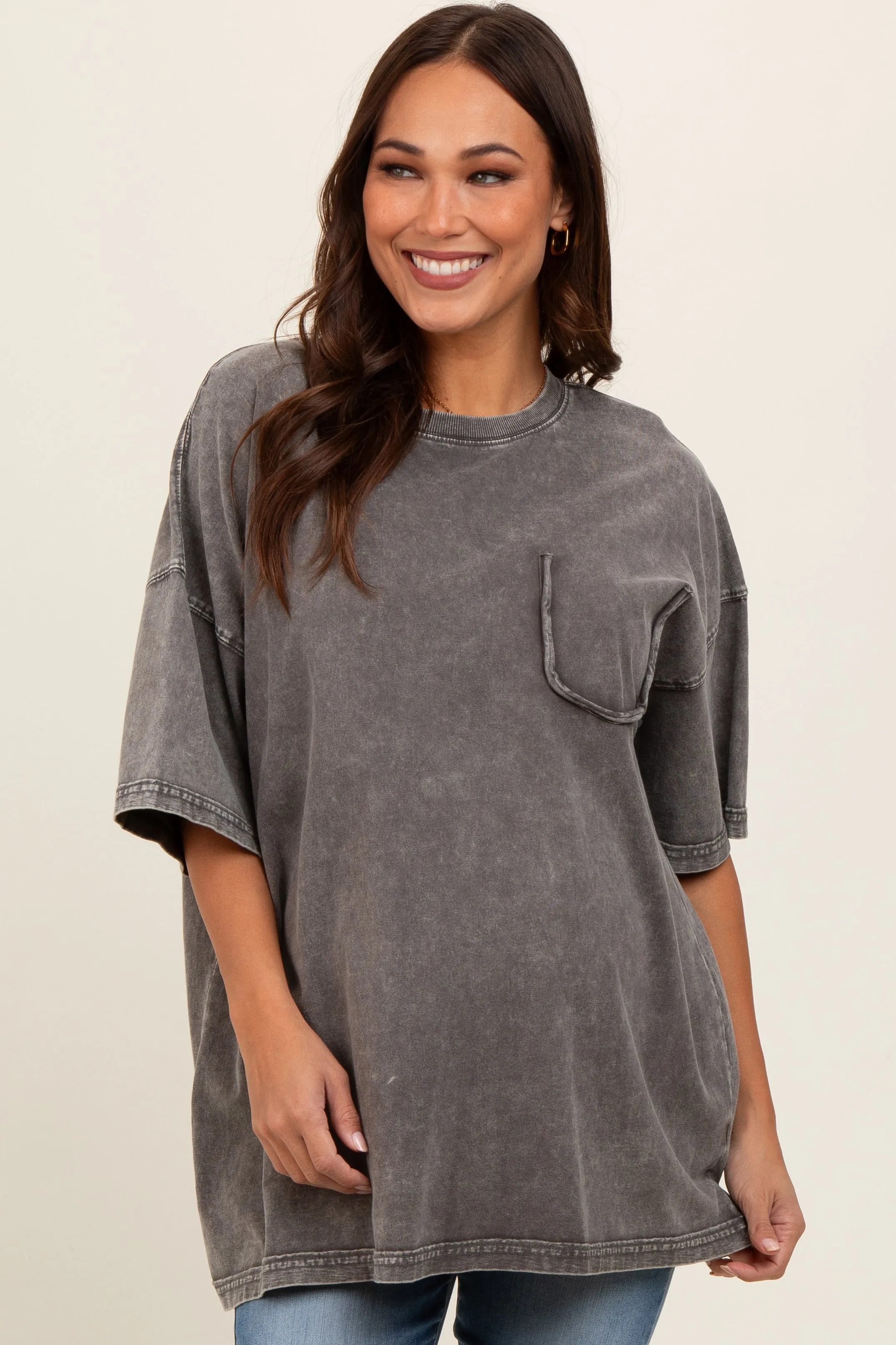 Charcoal Faded Wash Maternity Short Sleeve Top sold by Pinkblush