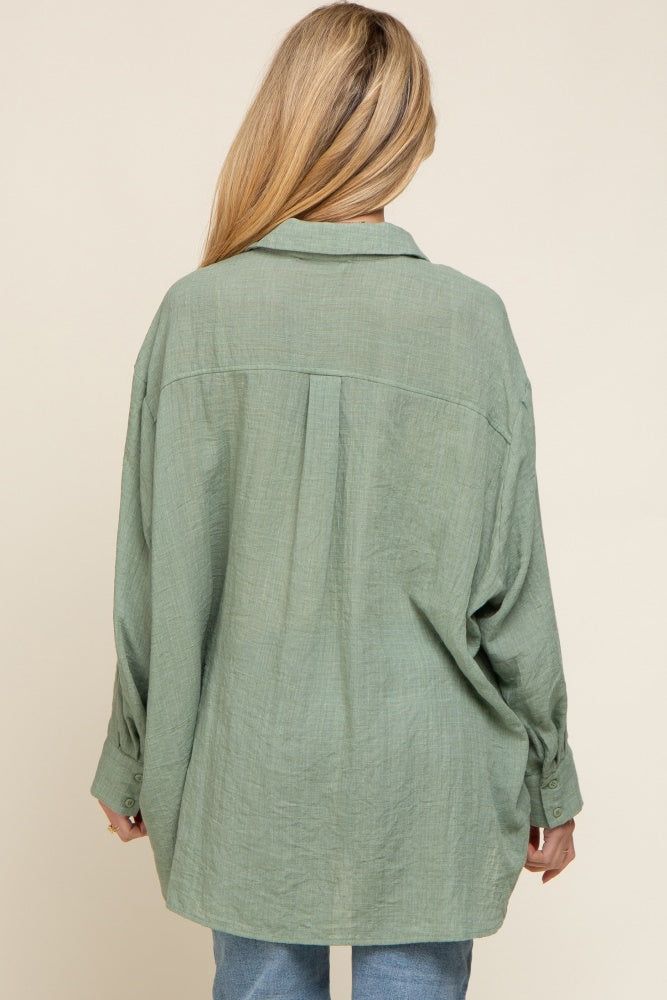 Green Lightweight Sheer Button Down Maternity Blouse sold by Pinkblush product image thumbnail 3