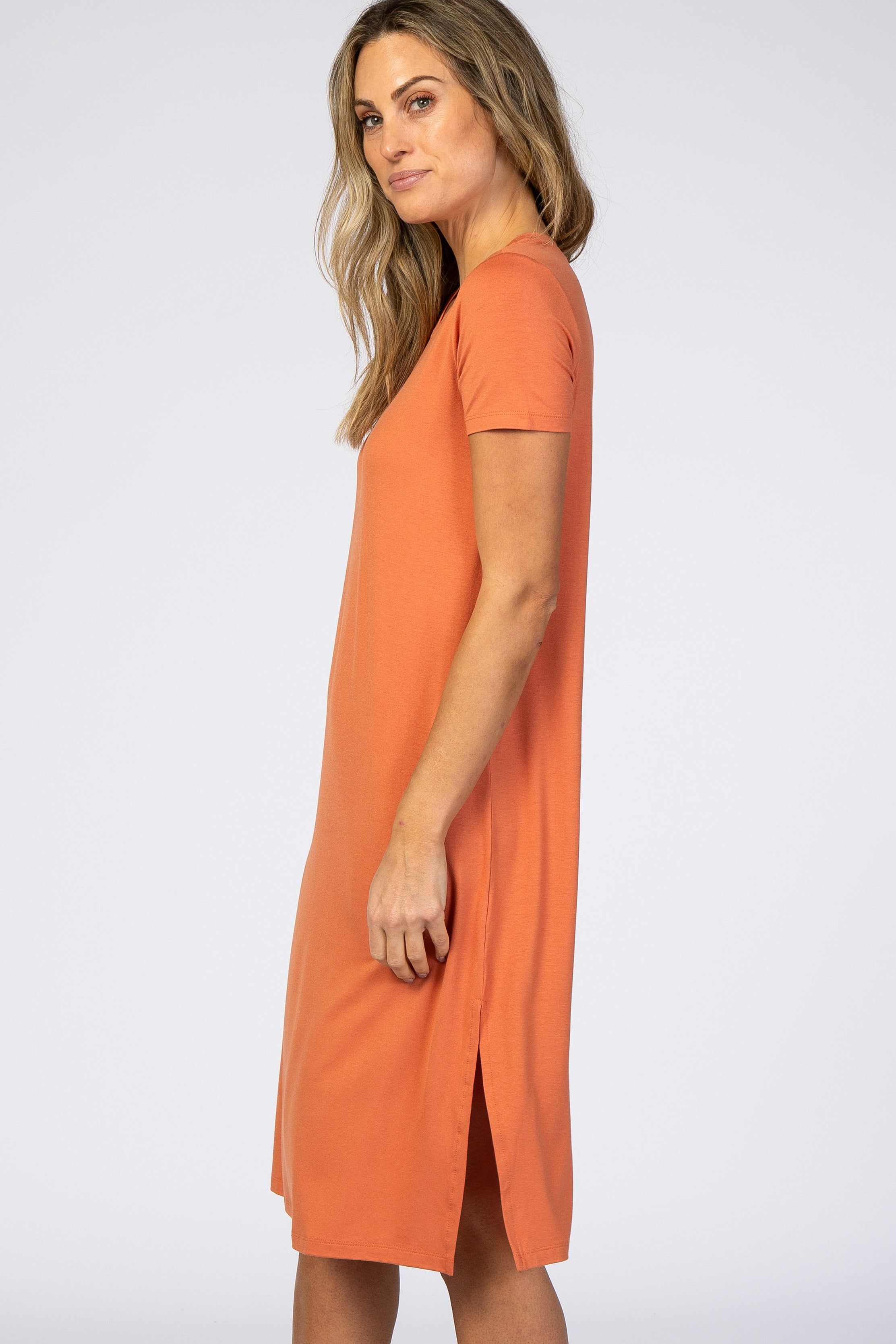Orange Basic Side Slit Midi Dress sold by Pinkblush product image thumbnail 2