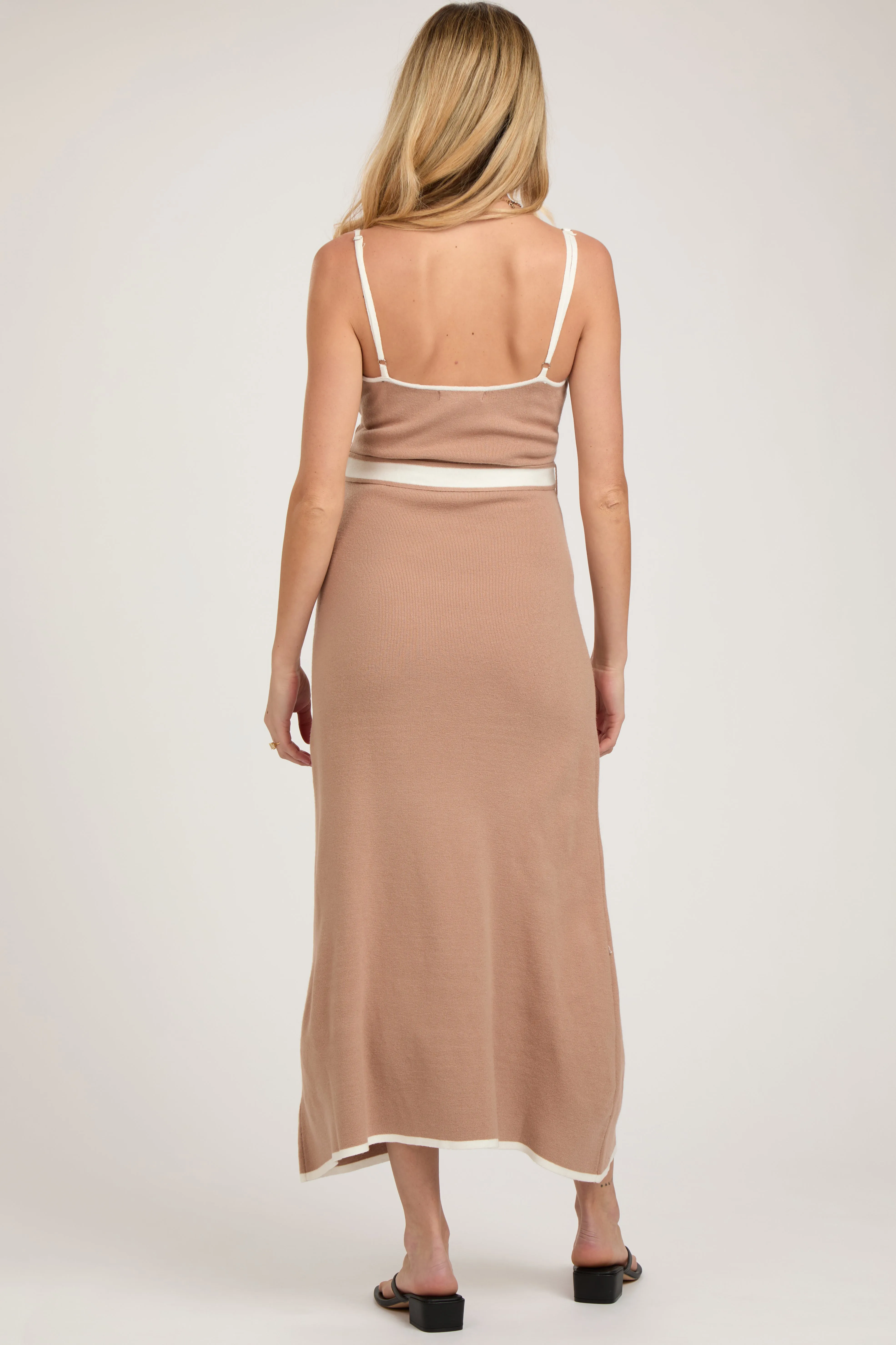 Taupe Contrast Piping Maternity Midi Dress sold by Pinkblush product image thumbnail 3