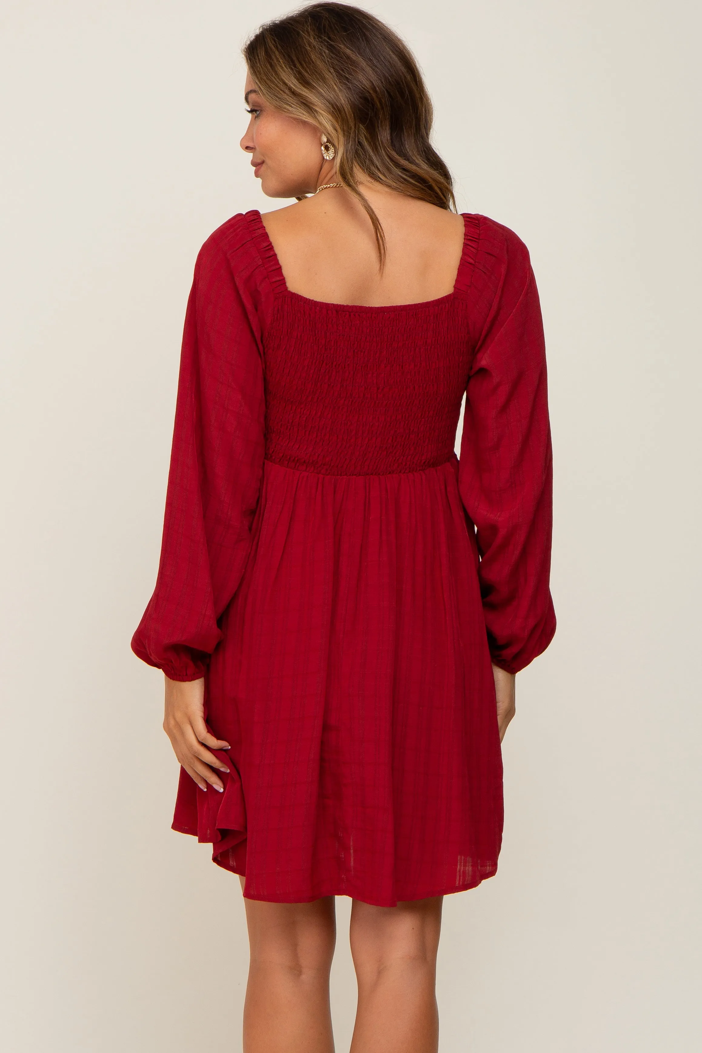 Burgundy Smocked Long Sleeve Maternity Dress sold by Pinkblush product image thumbnail 3
