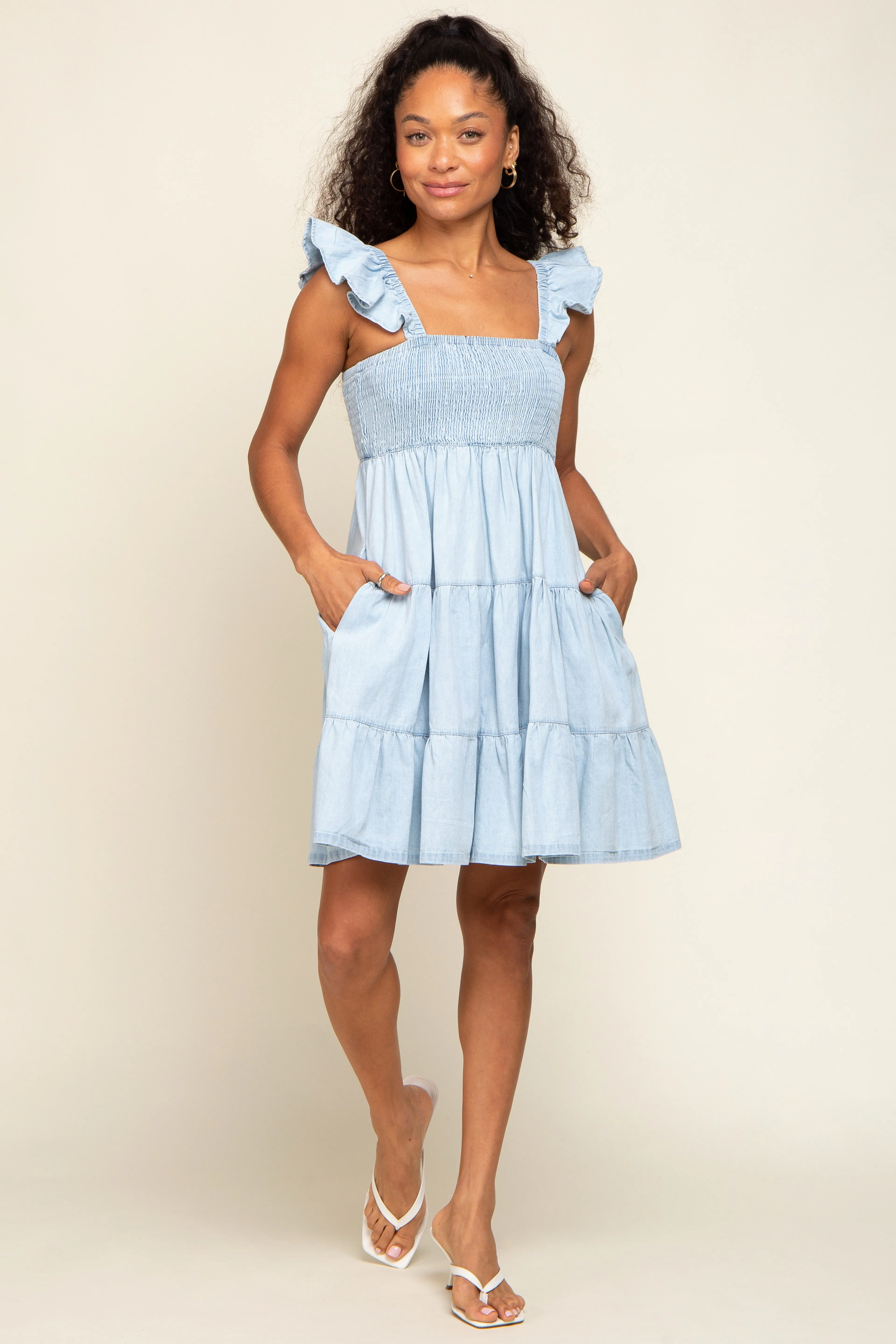 Light Blue Sleeveless Ruffle Tiered Dress sold by Pinkblush product image thumbnail 5