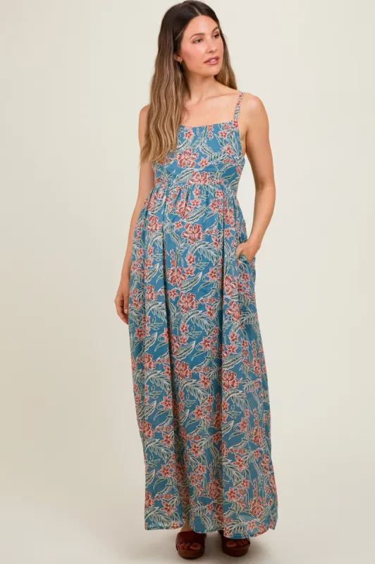 Blue Floral Lightweight Sleeveless Maternity Dress sold by Pinkblush