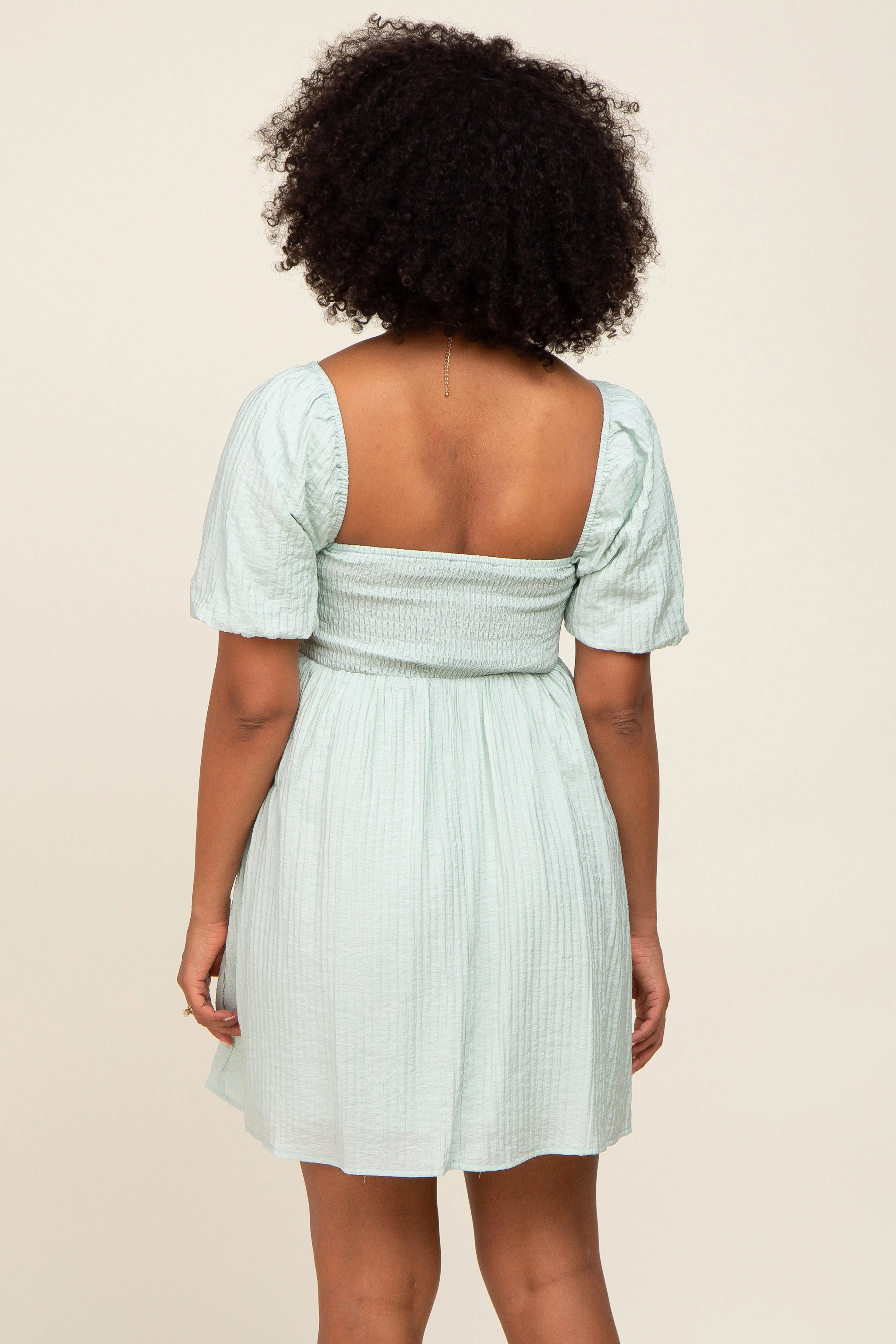 Sage Striped Pleated Puff Sleeve Mini Dress sold by Pinkblush product image thumbnail 4