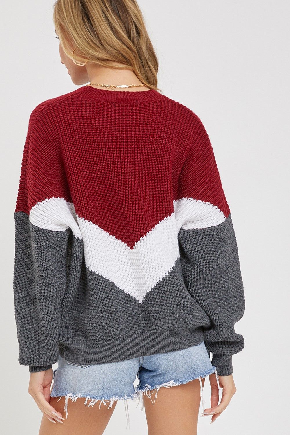 Burgundy Charcoal Chevron Sweater sold by Pinkblush product image thumbnail 3