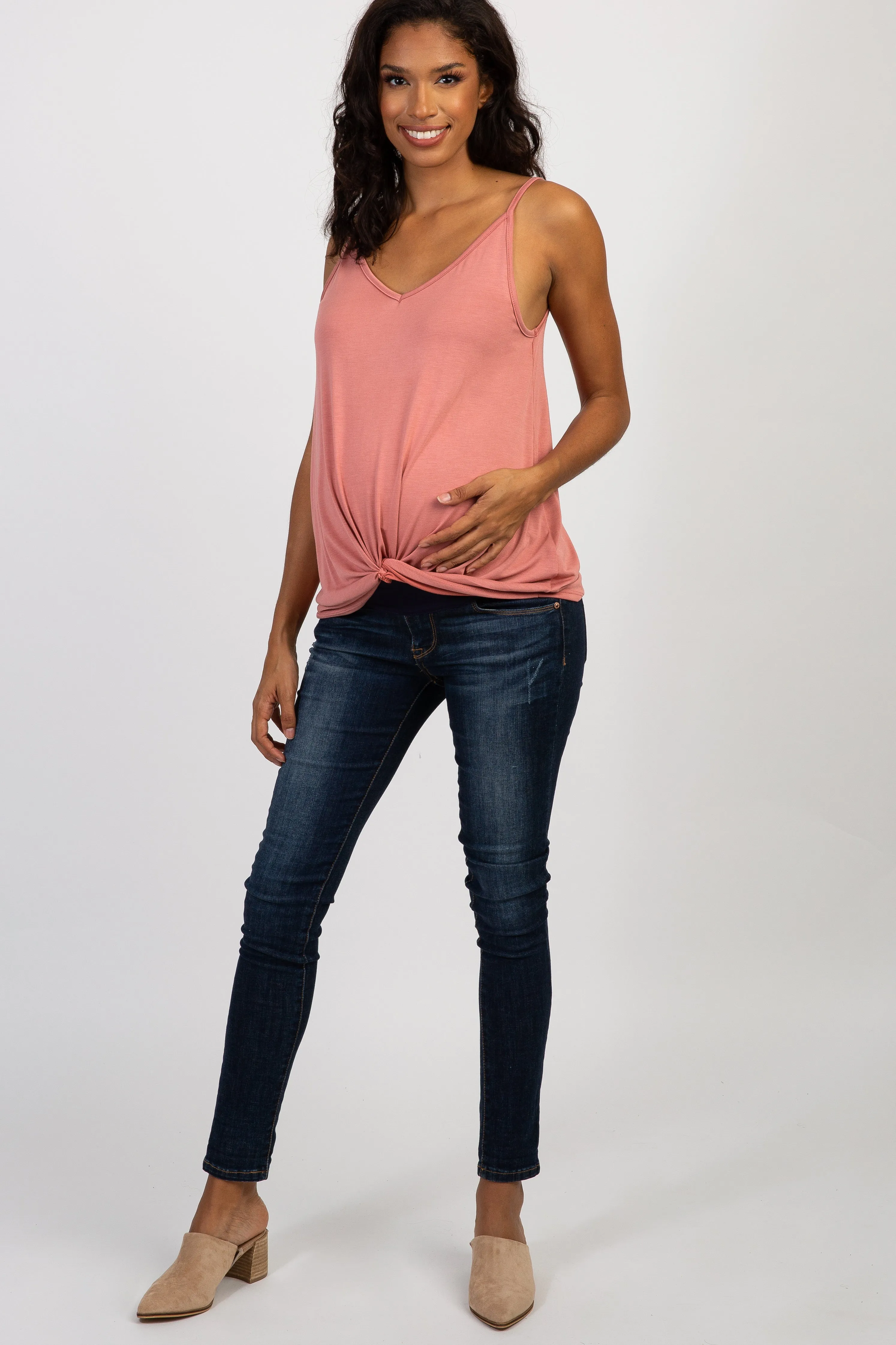 Salmon Solid Knot Front Cami Strap Maternity Top sold by Pinkblush product image thumbnail 2