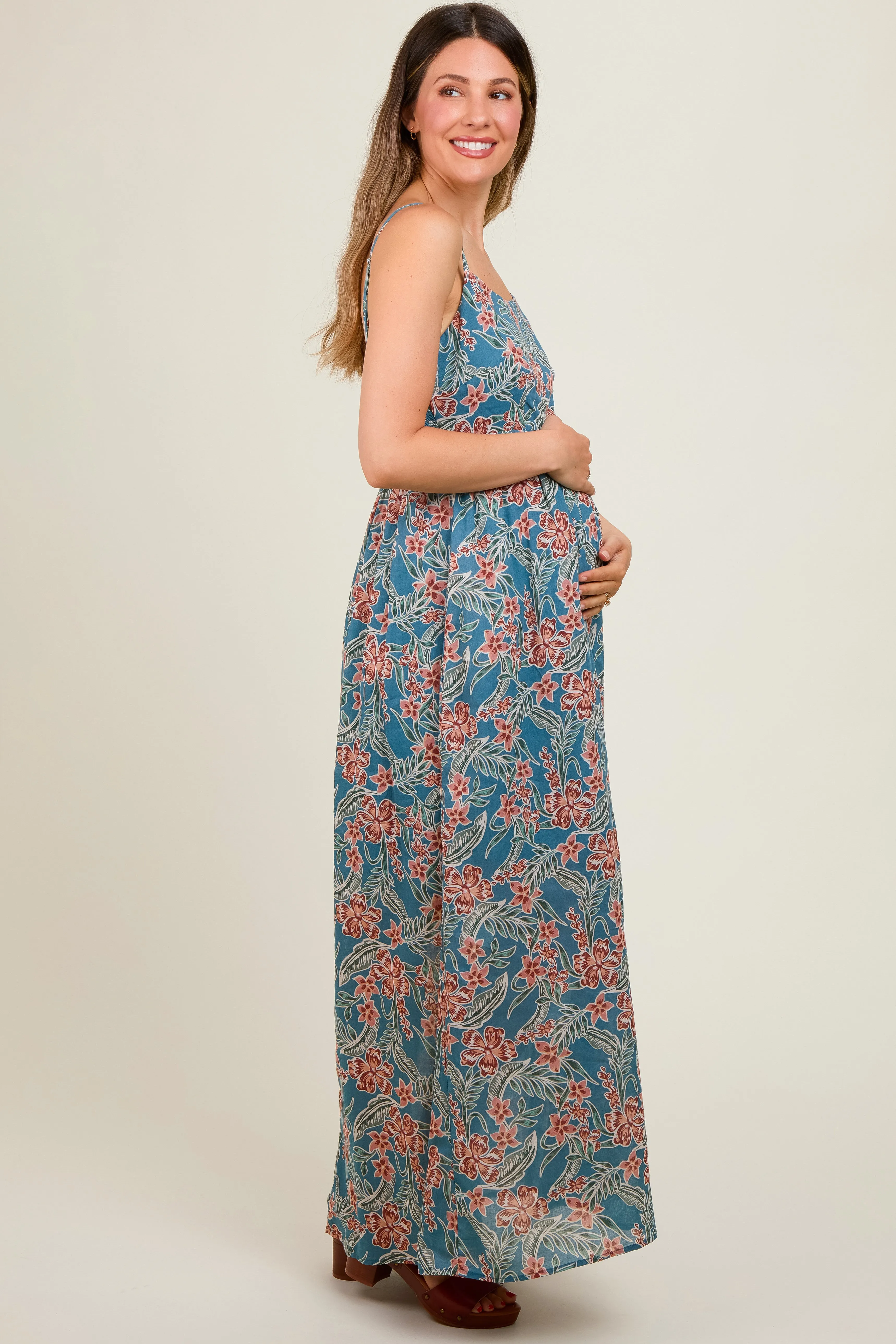 Blue Floral Lightweight Sleeveless Maternity Dress sold by Pinkblush product image thumbnail 2