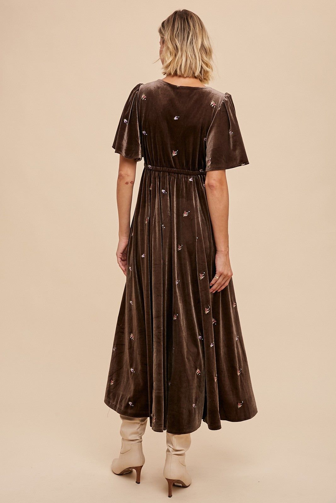 Pewter All Over Floral Embroidered Velvet Maxi Dress sold by Pinkblush product image thumbnail 4