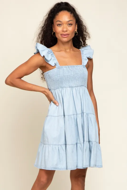 Light Blue Sleeveless Ruffle Tiered Dress sold by Pinkblush