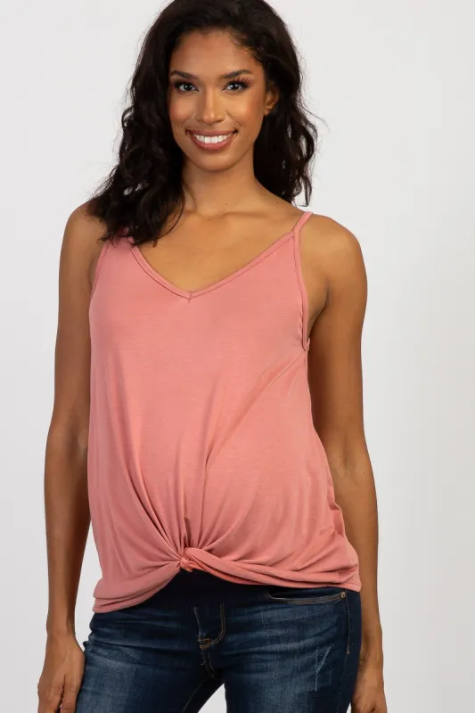 Salmon Solid Knot Front Cami Strap Maternity Top sold by Pinkblush