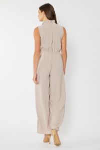 Khaki Ruffled V Neck Jumpsuit sold by Pinkblush