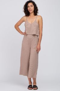 Taupe Ribbed Double Layer Cropped Jumpsuit sold by Pinkblush